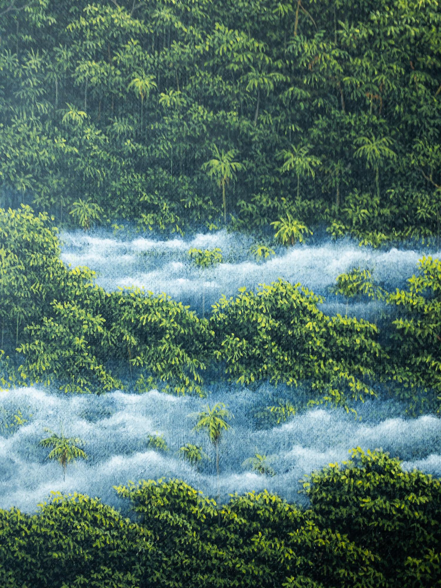 Mists and Scents by Gérard Priault - Peinture de forêt tropicale, nature, arbres en vente 4