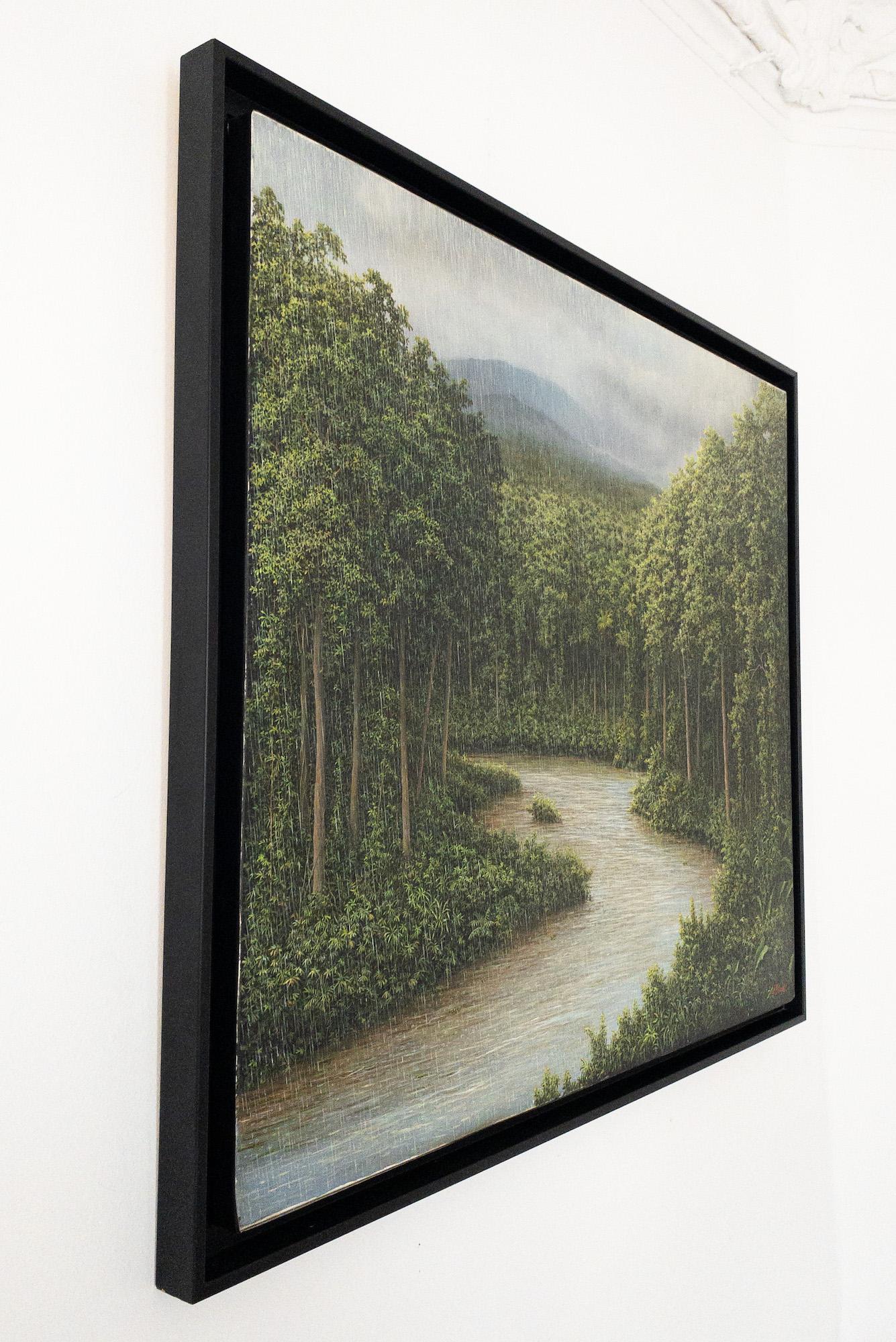 Of Harmony and Turmoil by Gérard Priault - Tropical rainforest painting, nature For Sale 2