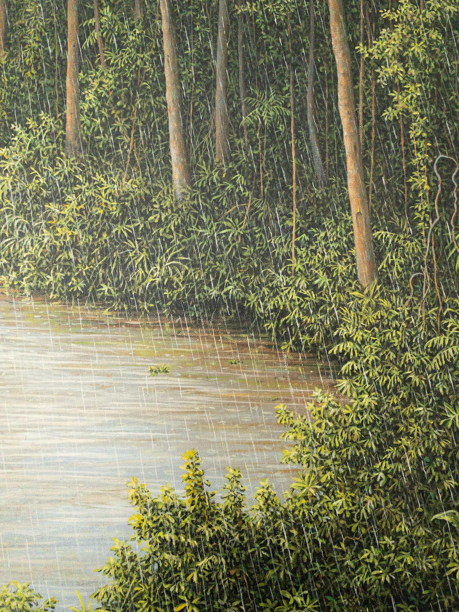 Of Harmony and Turmoil by Gérard Priault - Tropical rainforest painting, nature For Sale 6