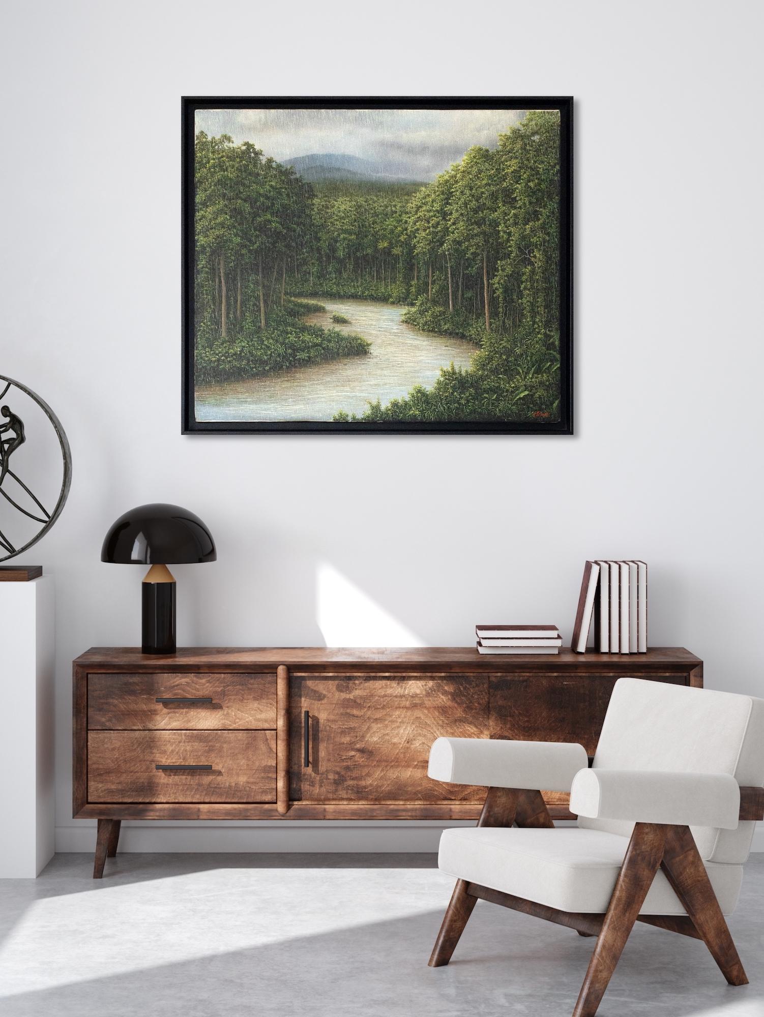 Of Harmony and Turmoil by Gérard Priault - Tropical rainforest painting, nature For Sale 8