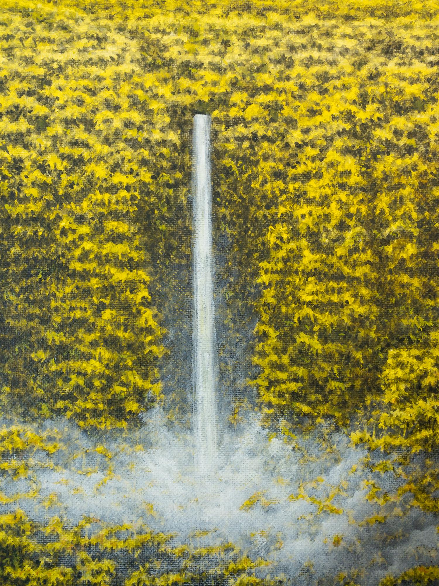 The Border von Gérard Priault, Tropenwaldgemälde, Landschaft mit Wasserfall im Angebot 3