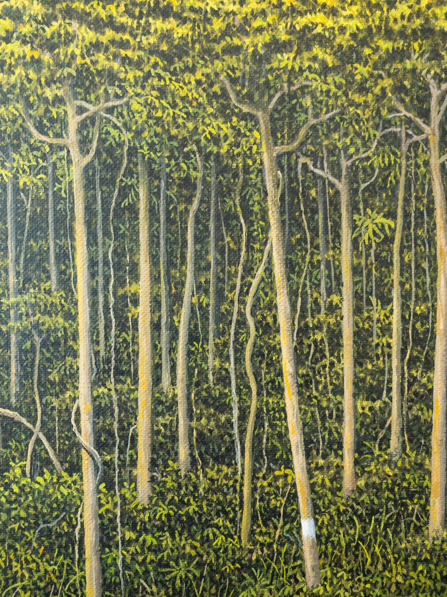 The Border von Gérard Priault, Tropenwaldgemälde, Landschaft mit Wasserfall im Angebot 4