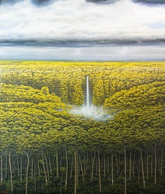 The Border von Gérard Priault, Tropenwaldgemälde, Landschaft mit Wasserfall