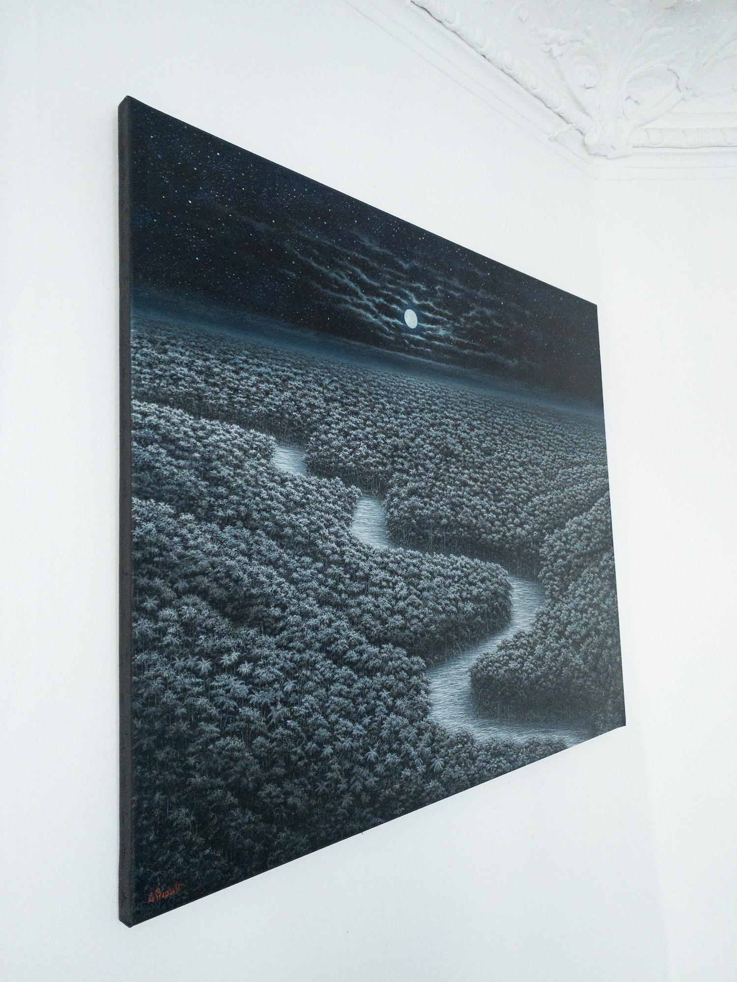 The Celestial River by Gérard Priault - Tropical rainforest painting, landscape For Sale 2