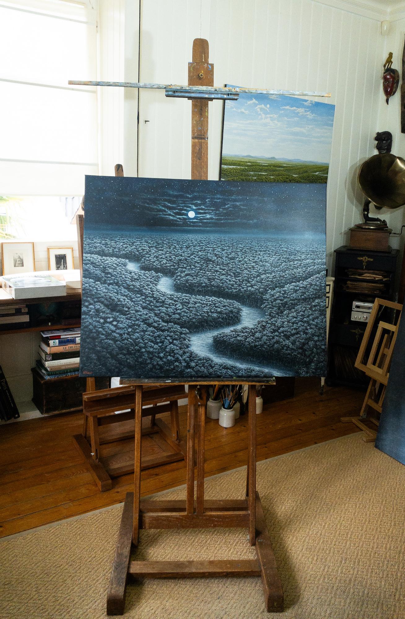 The Celestial River von Gérard Priault - Tropische Regenwaldmalerei, Landschaft im Angebot 5