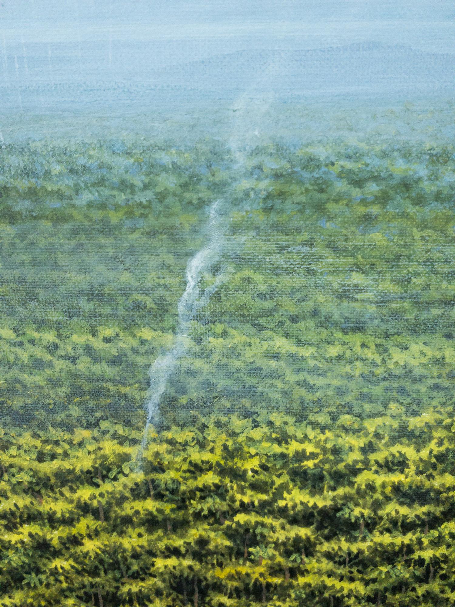 The Little Smoke de Gérard Priault - Peinture de forêt tropicale, nature, arbres en vente 4