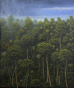 Il fogliame alto di Gérard Priault - Pittura a olio, Nature, alberi, paesaggio