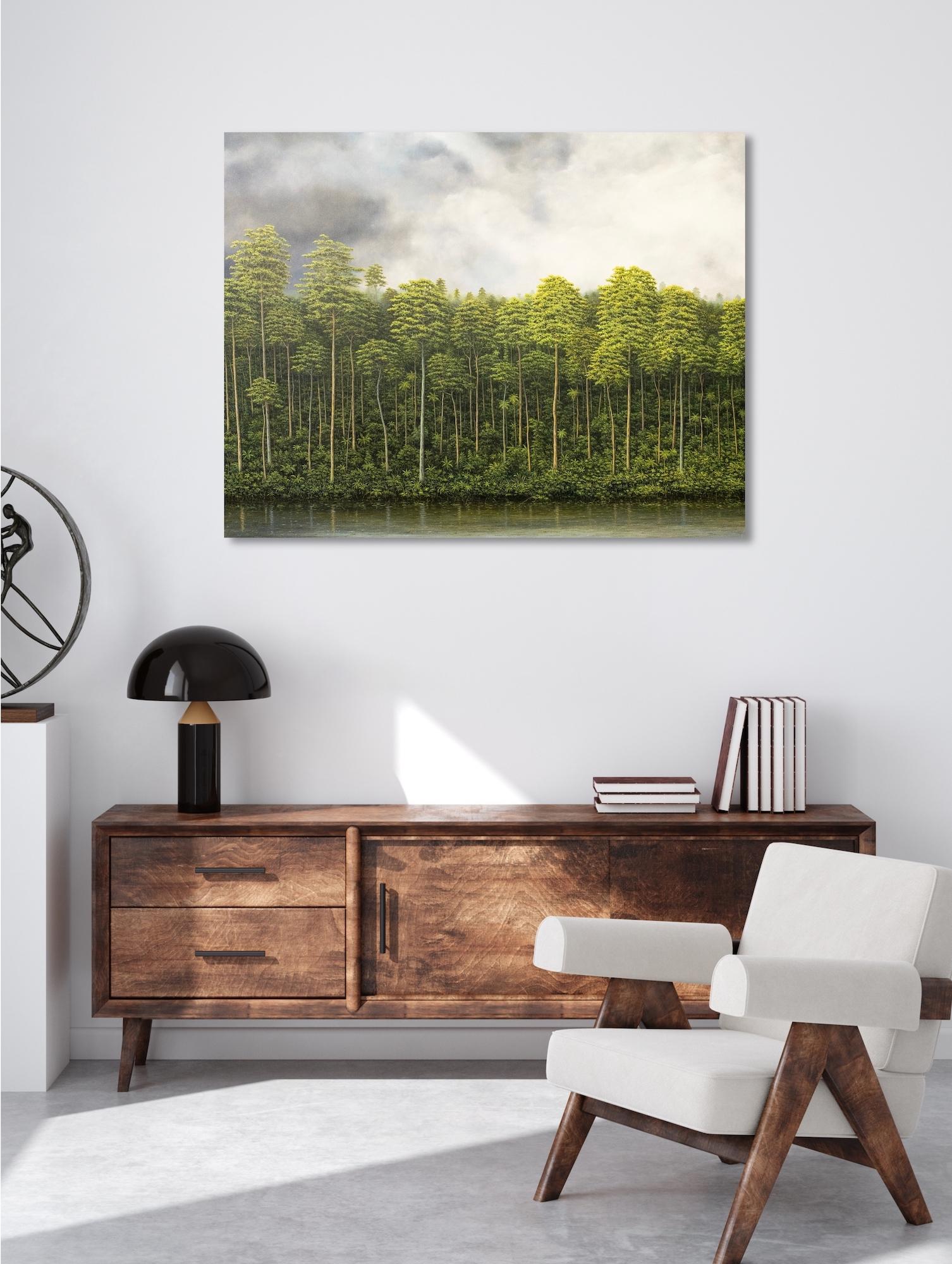 Il profumo del fiume di Gérard Priault - Quadro della foresta pluviale tropicale, natura in vendita 1