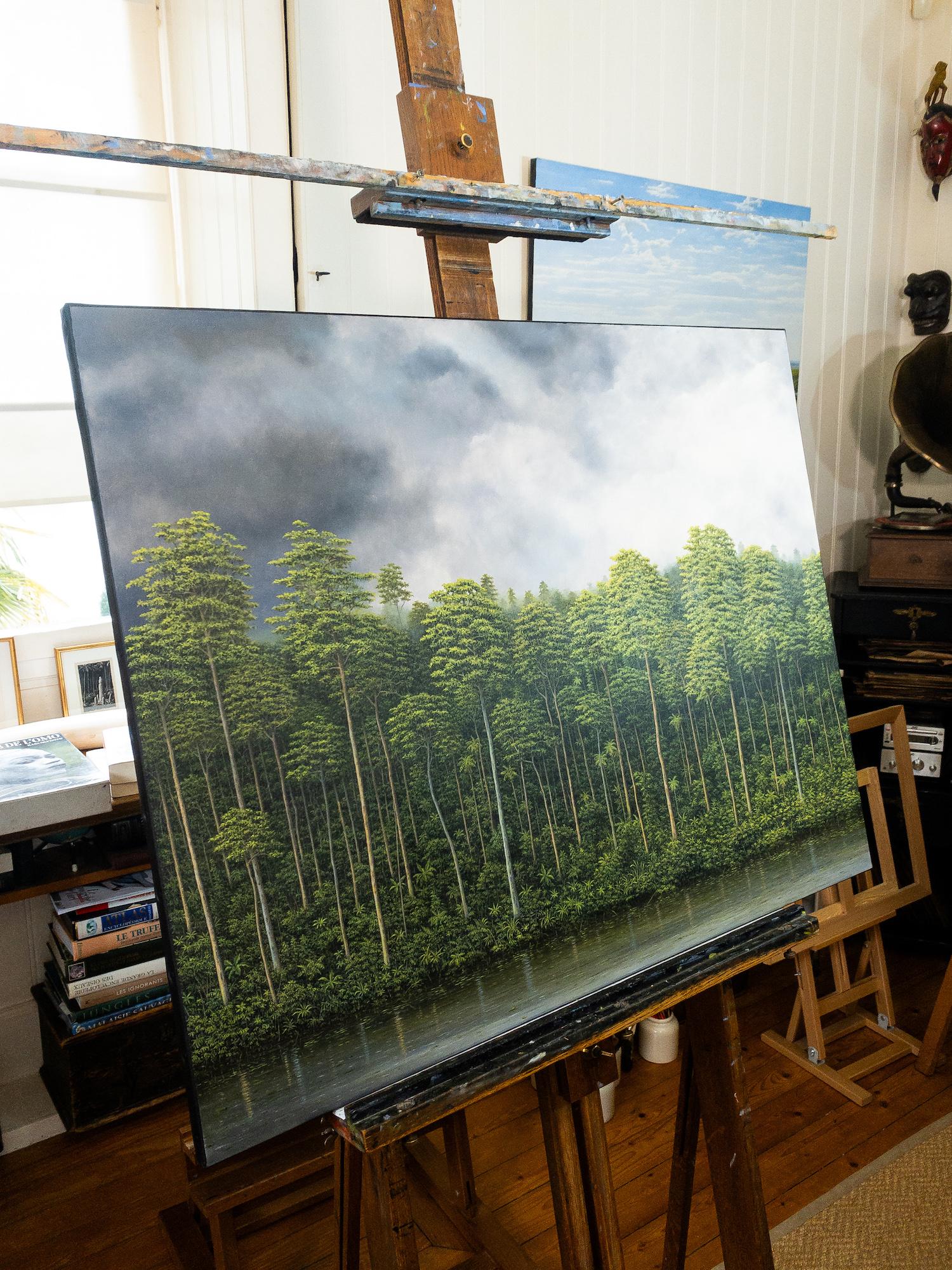 The Scent of the River par Gérard Priault - Peinture de forêt tropicale, nature en vente 3