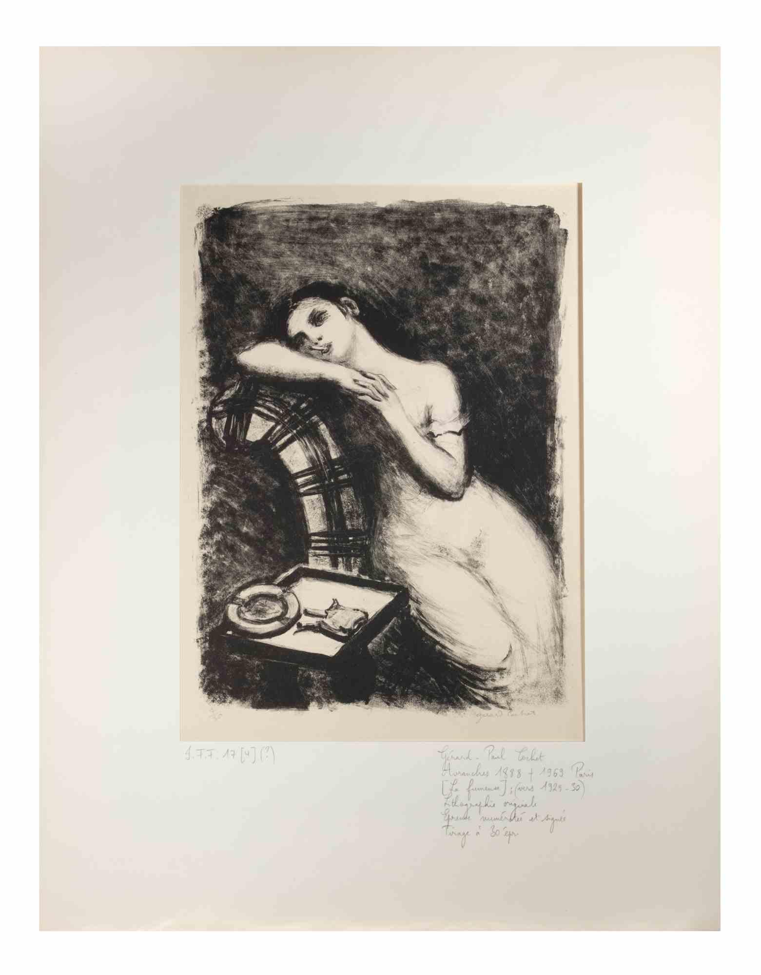 The Smoker - Lithograph by Gérarde Cochet - 1929 For Sale 1