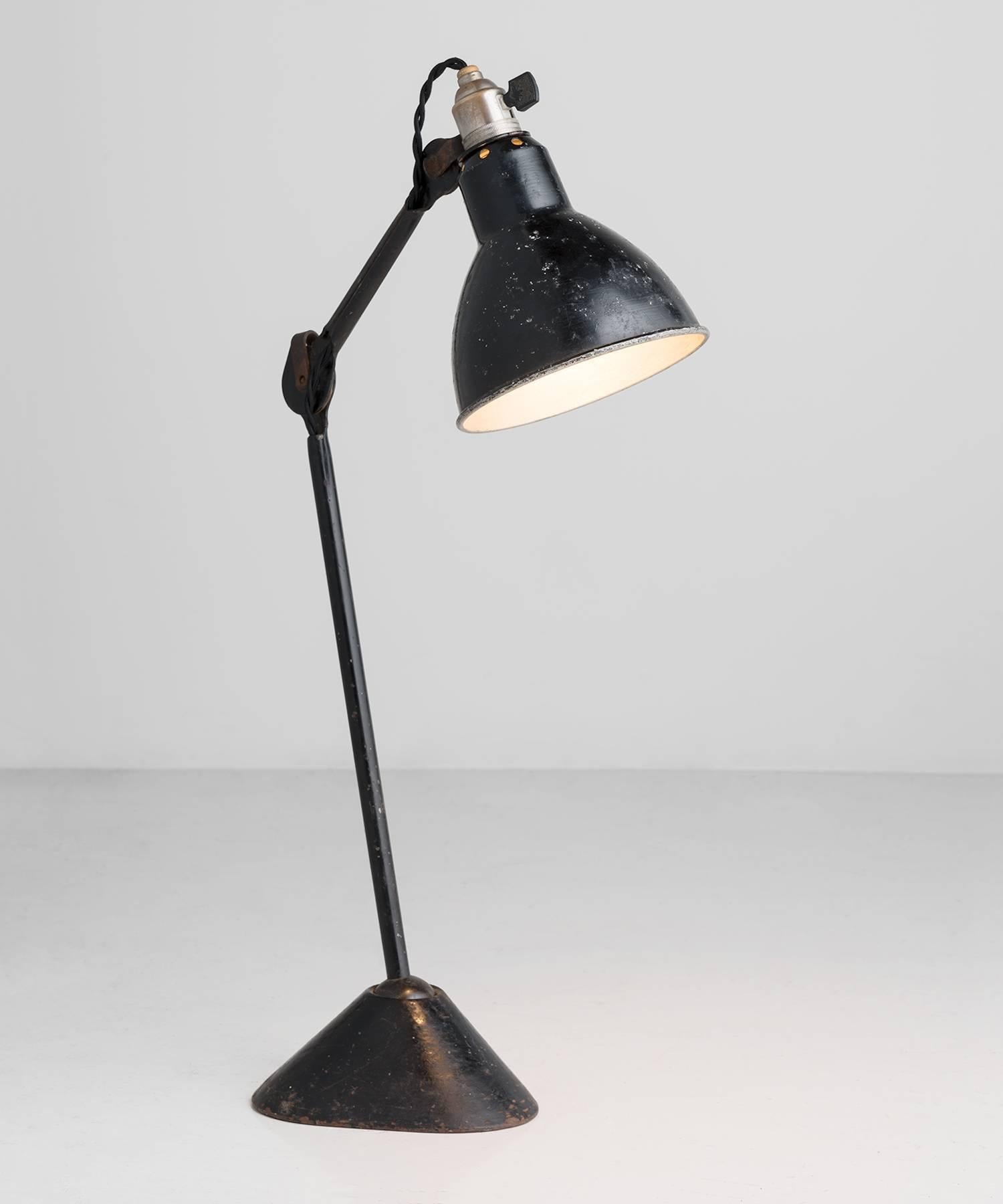 Gras lamp no. 205, circa 1930.

Iconic design by Bernard-Albin Gras features a cast steel frame with three points of adjustment.
