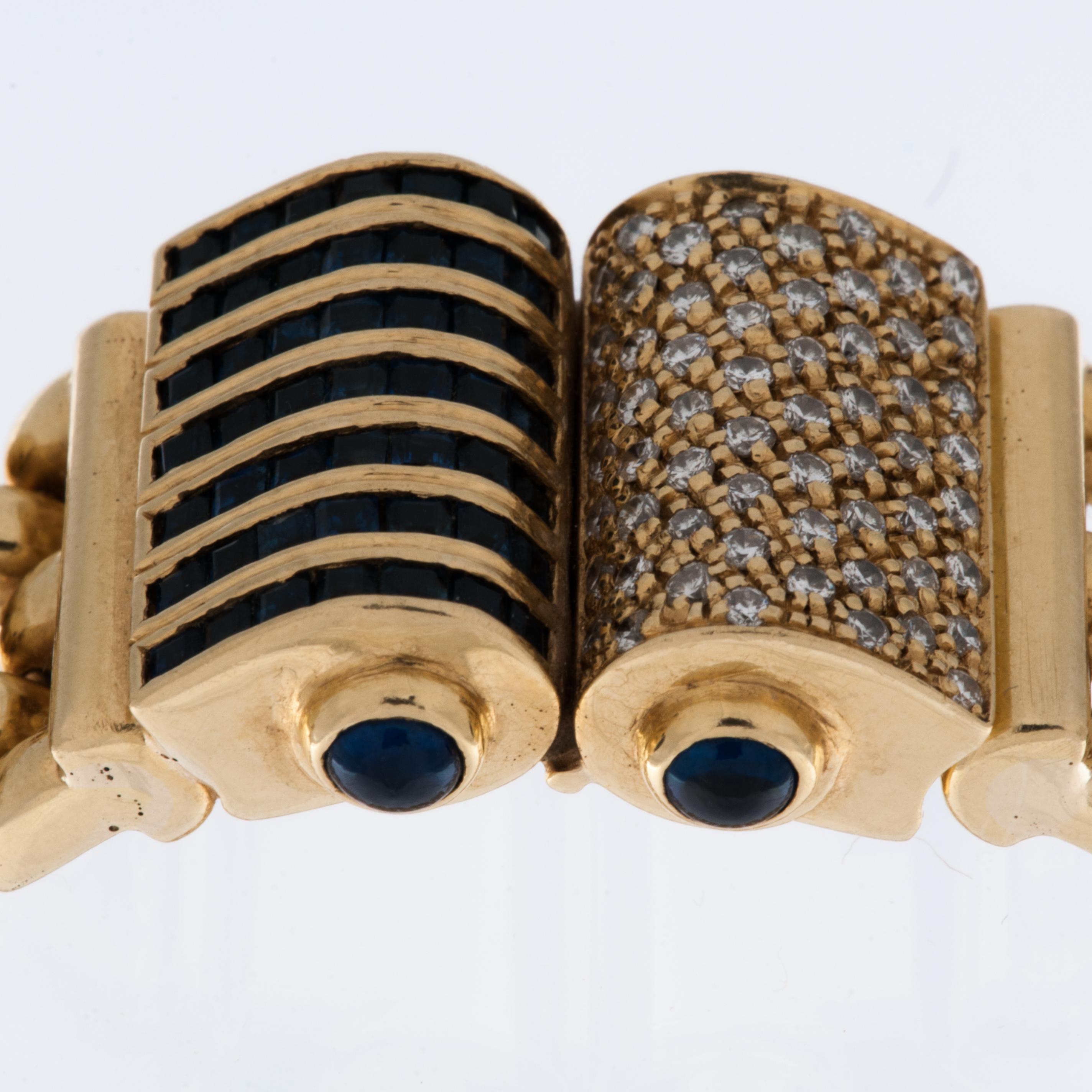 Graser Retro-Stil 18 Karat Gelbgold-Armband mit Diamanten und Saphiren im Zustand „Hervorragend“ im Angebot in Esch sur Alzette, Esch-sur-Alzette