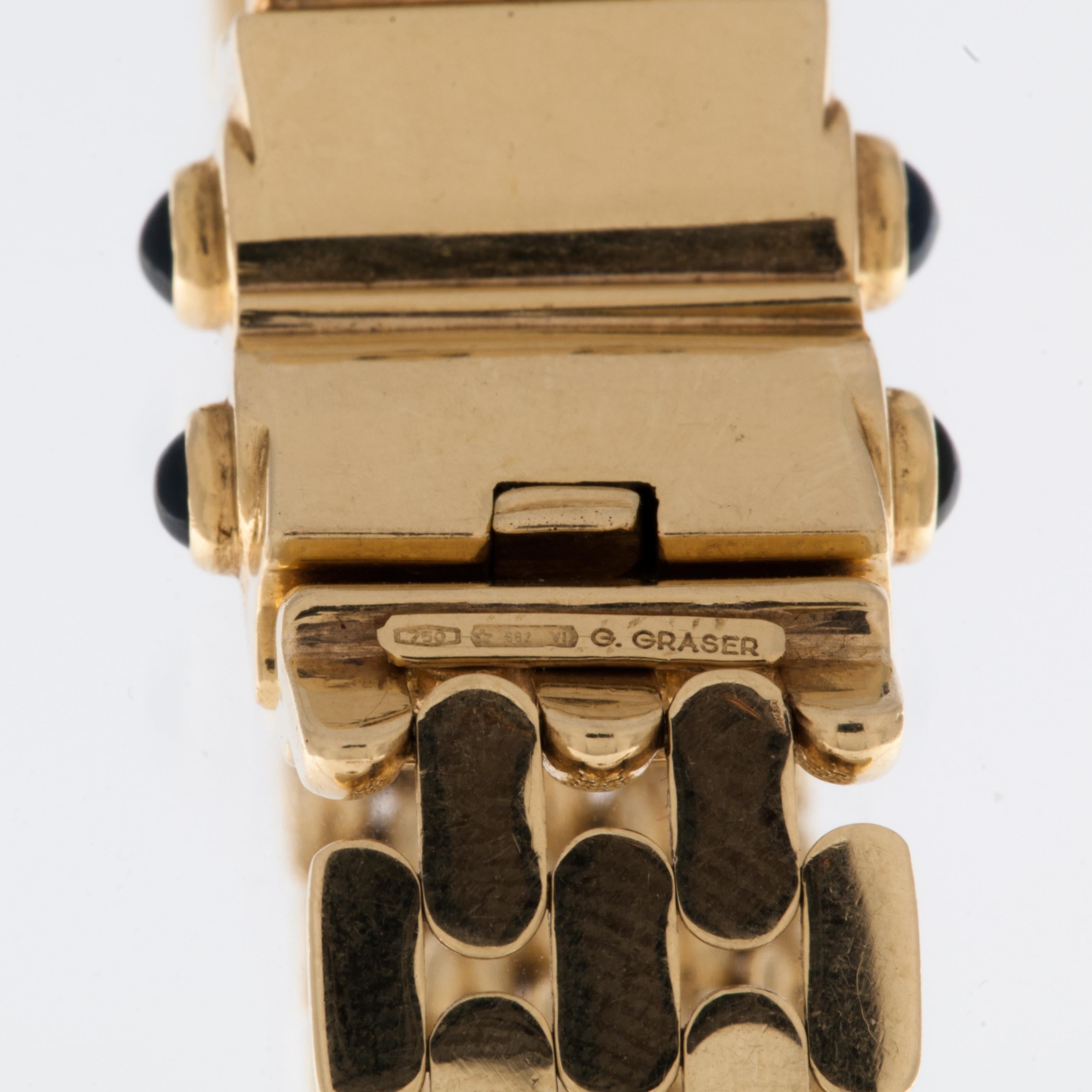 Graser Retro-Stil 18 Karat Gelbgold-Armband mit Diamanten und Saphiren im Angebot 1