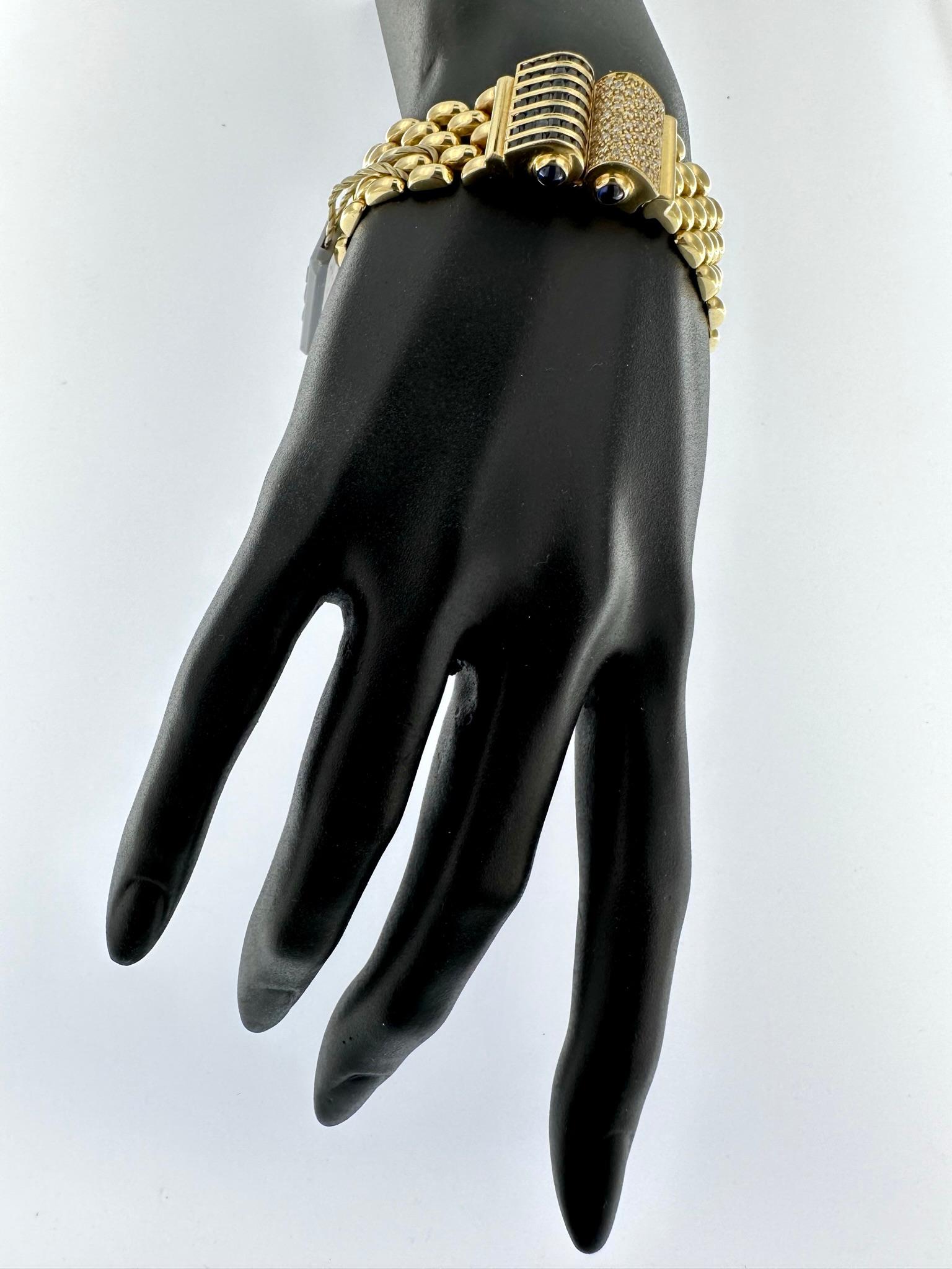 Graser Retro-Stil 18 Karat Gelbgold-Armband mit Diamanten und Saphiren im Angebot 2