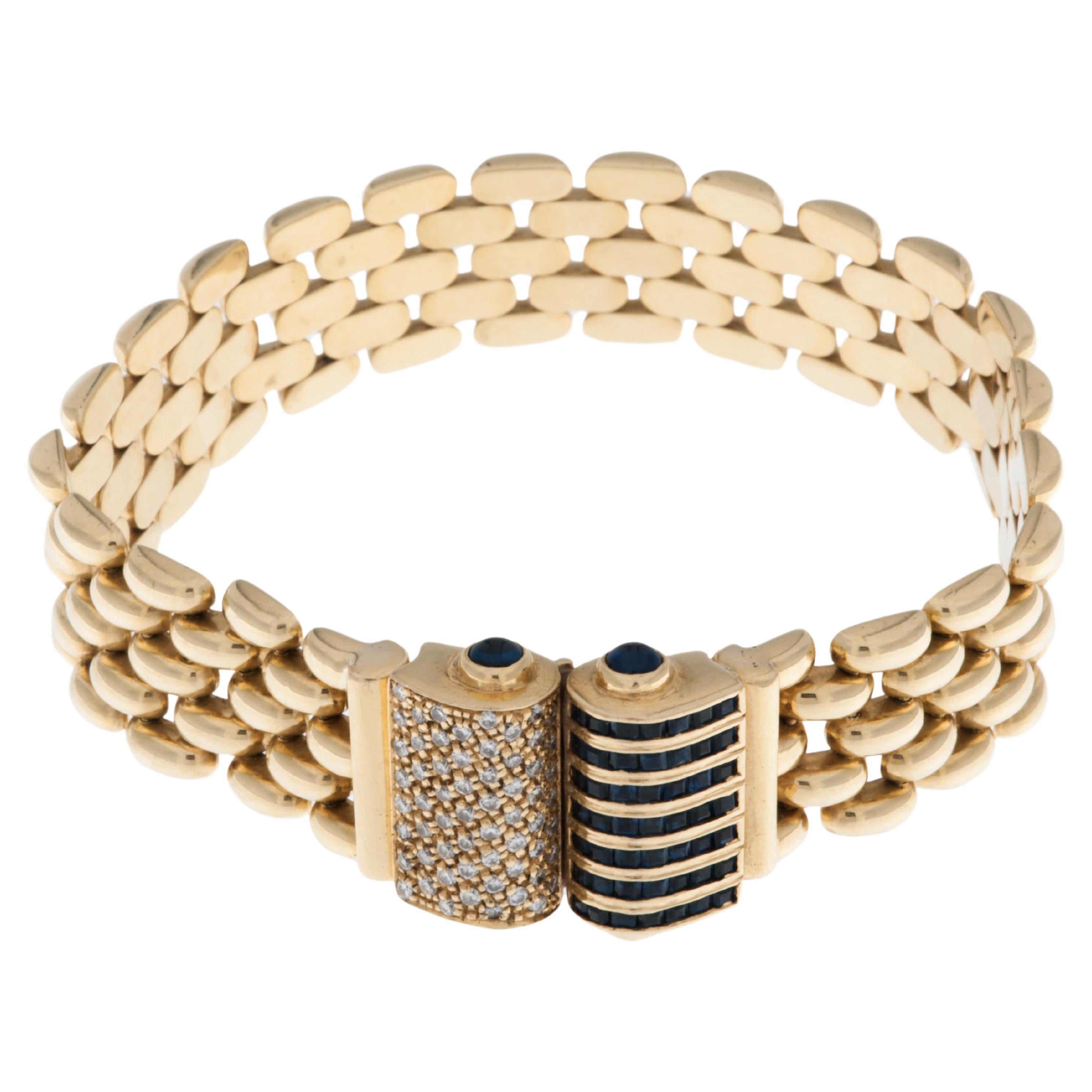 Graser Retro-Stil 18 Karat Gelbgold-Armband mit Diamanten und Saphiren im Angebot