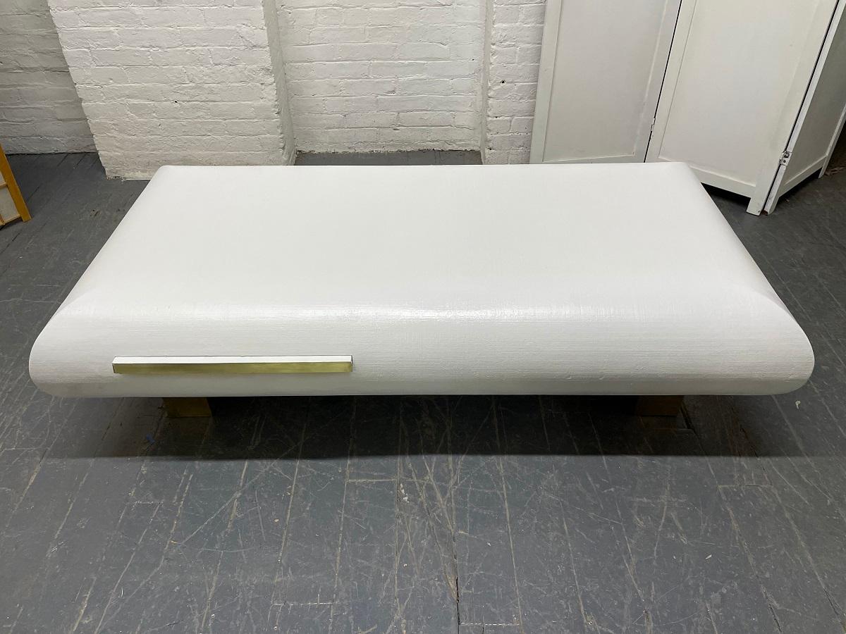 Grass Cloth and Brass Coffee Table In Good Condition For Sale In New York, NY