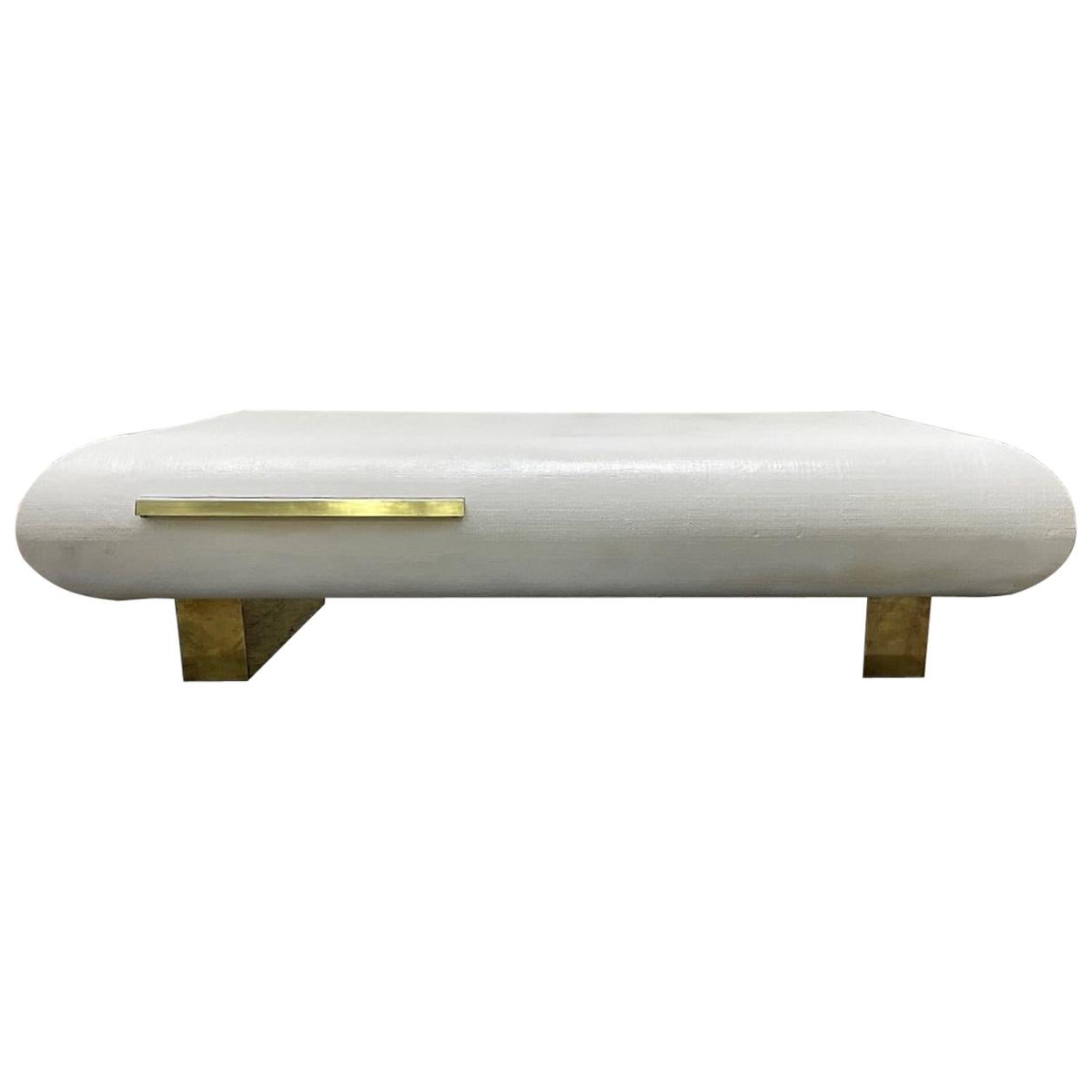 Grass Cloth and Brass Coffee Table For Sale
