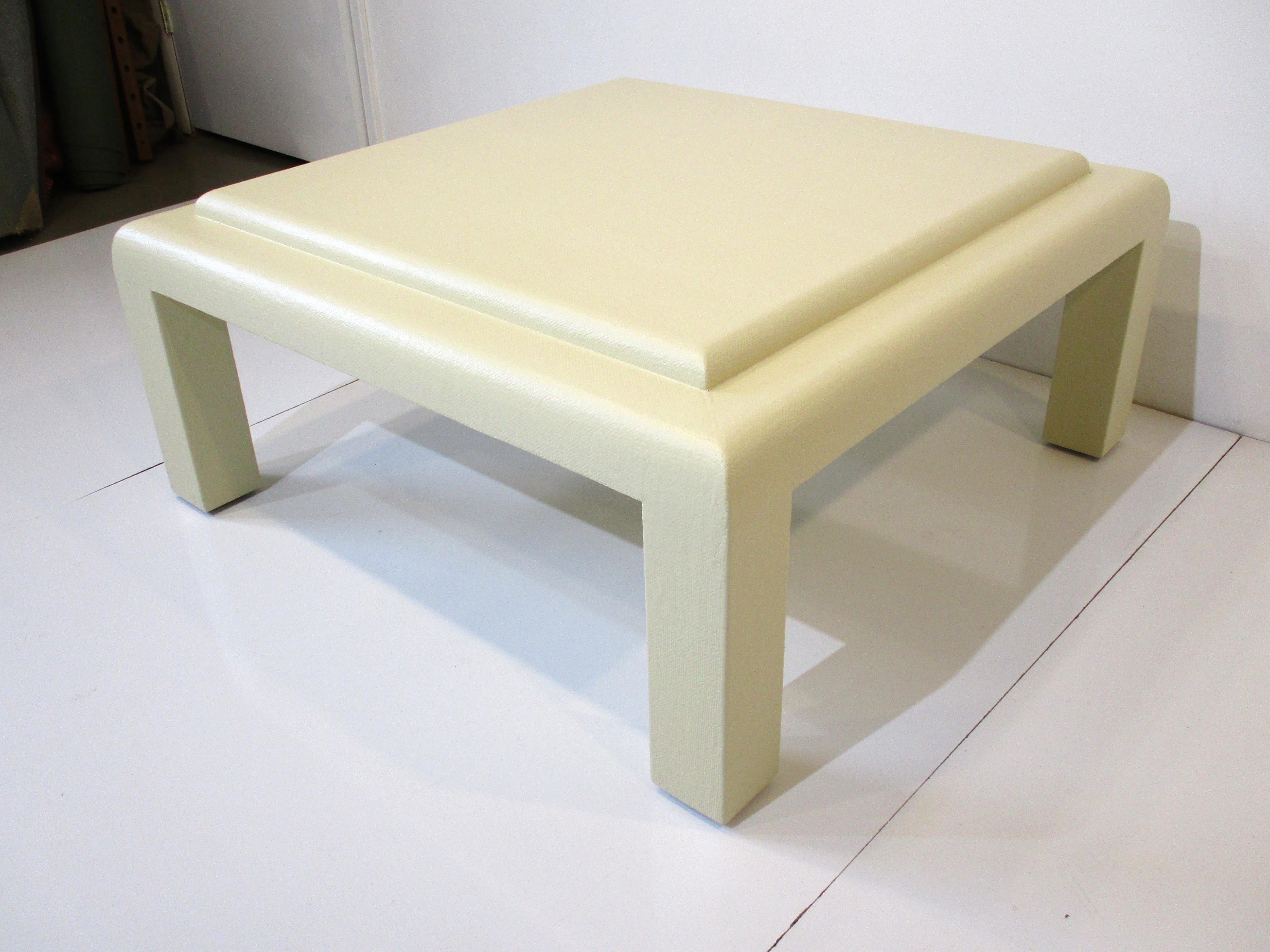 Mid-Century Modern Grass Cloth / Linen Coffee Table in the Style of Karl Springer For Sale