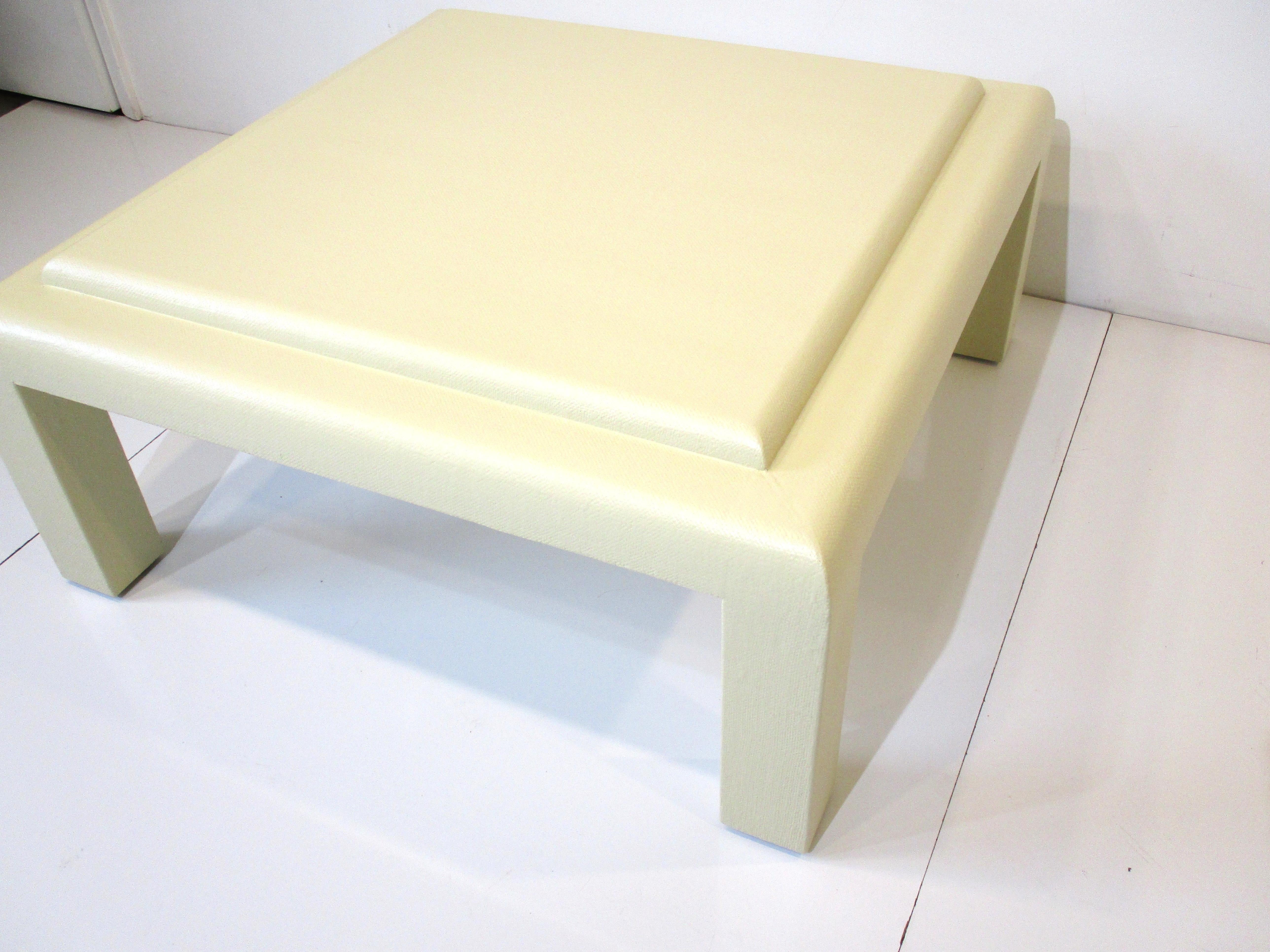 American Grass Cloth / Linen Coffee Table in the Style of Karl Springer For Sale