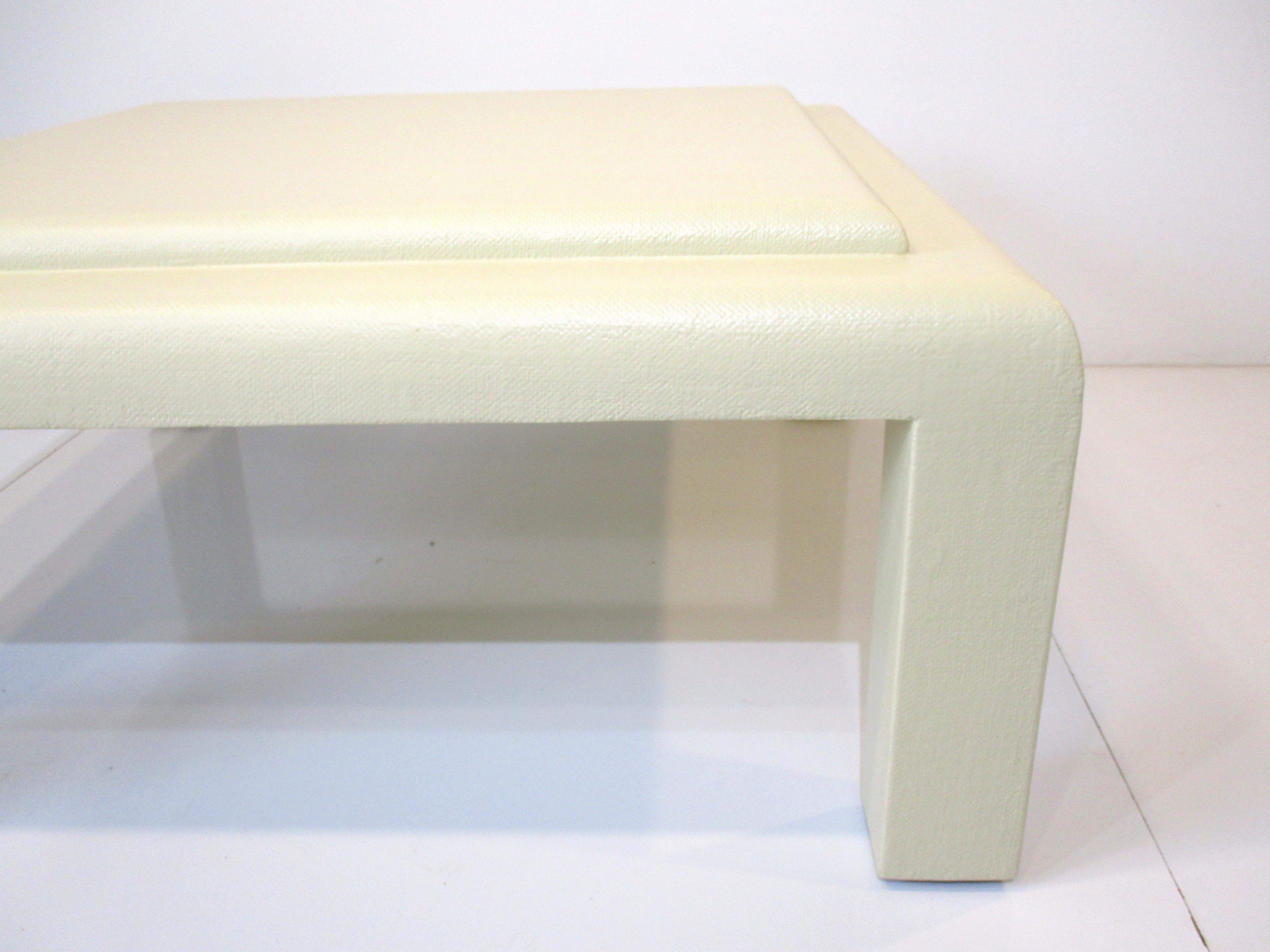 Grass Cloth / Linen Coffee Table in the Style of Karl Springer In Good Condition For Sale In Cincinnati, OH