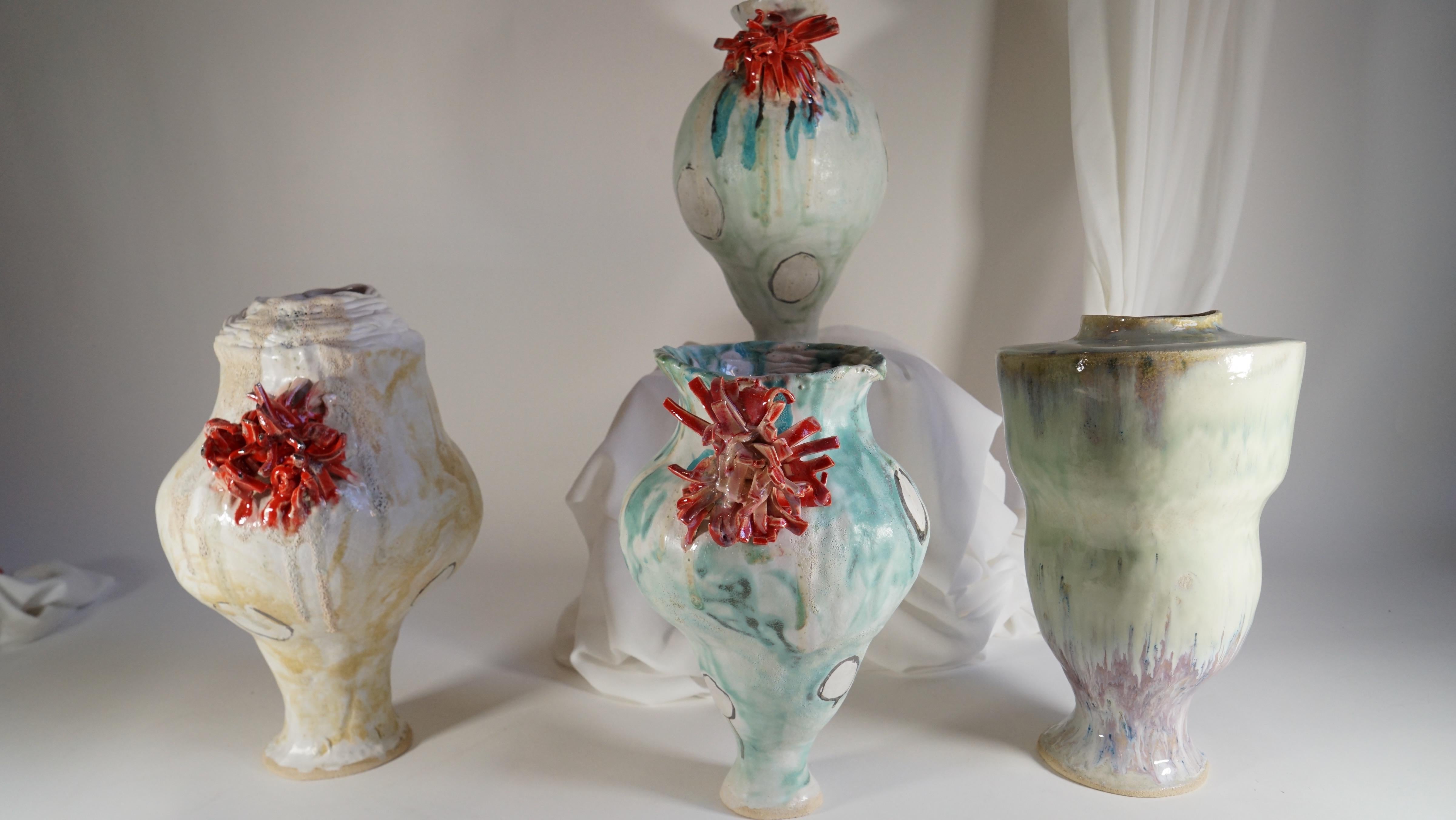 Vaso in gres verde e viola di ispirazione spagnola di Hania Jneid in vendita 6