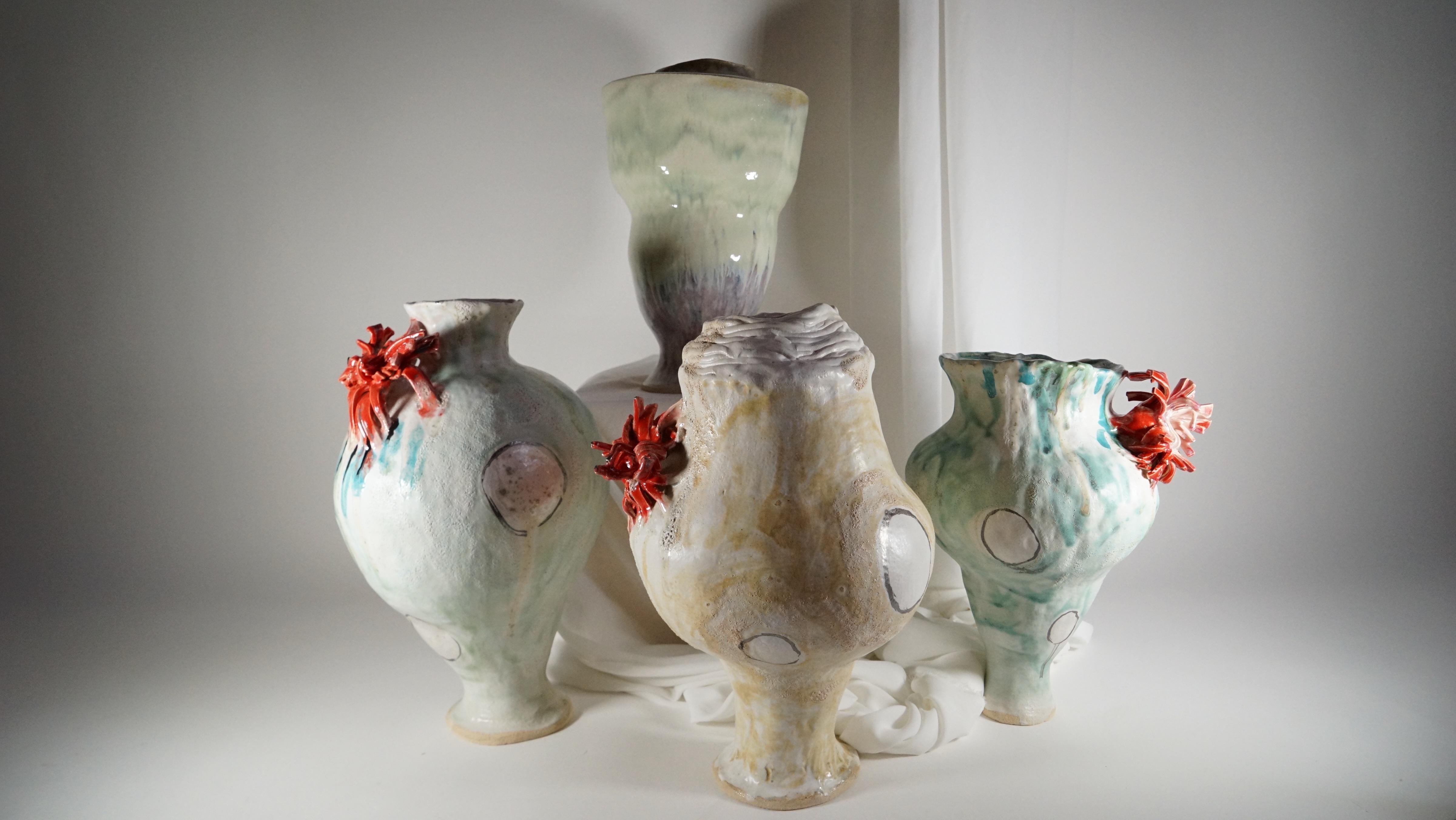 Vaso in gres verde e viola di ispirazione spagnola di Hania Jneid in vendita 7