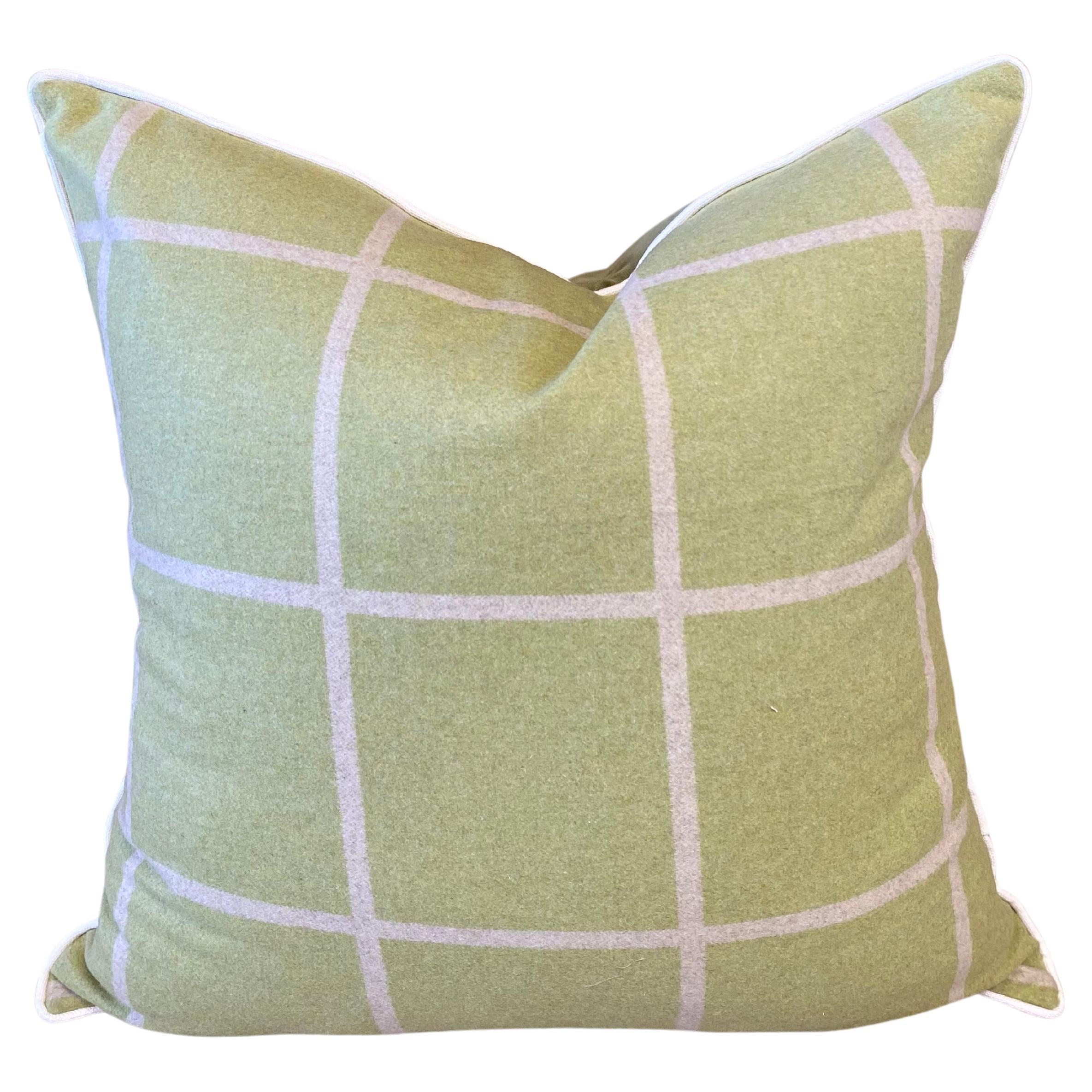 Grass Green with Ivory Welt and Lime Green Plaid Cashmere For Sale at