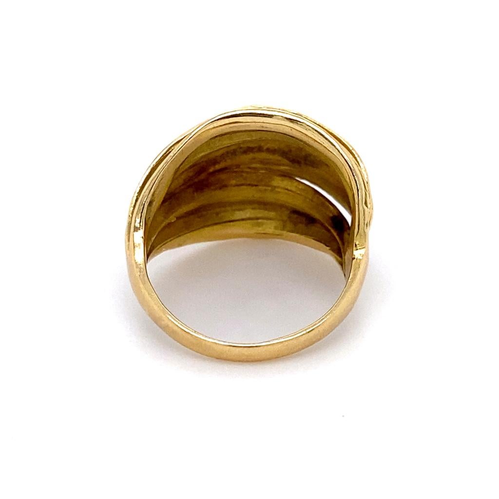 Women's Grass Leaf Dome Ring 18 Karat Yellow Gold, Unique Bold Design For Sale