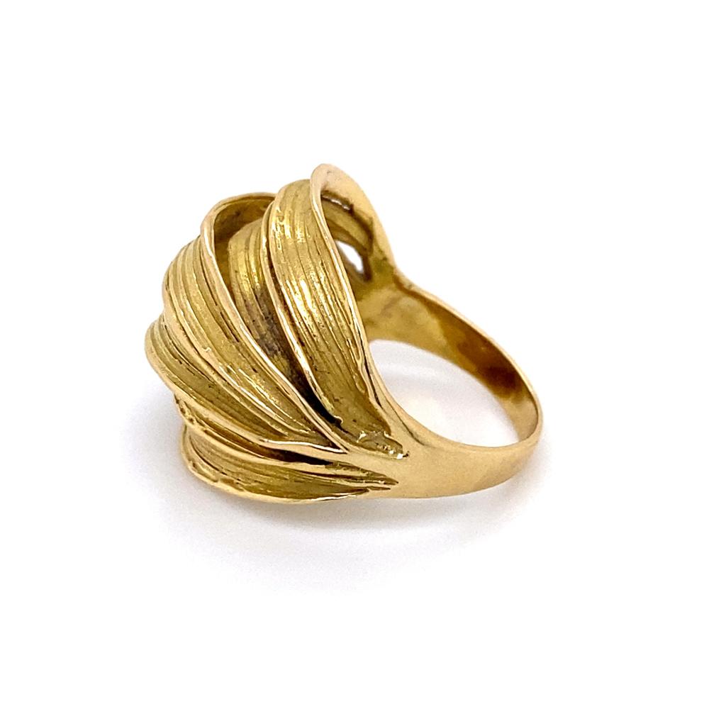 Grass Leaf Dome Ring 18 Karat Yellow Gold, Unique Bold Design For Sale 1