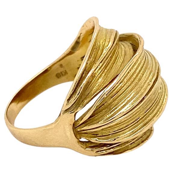 Grass Leaf Dome Ring 18 Karat Yellow Gold, Unique Bold Design For Sale