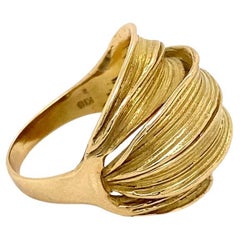 Used Grass Leaf Dome Ring 18 Karat Yellow Gold, Unique Bold Design