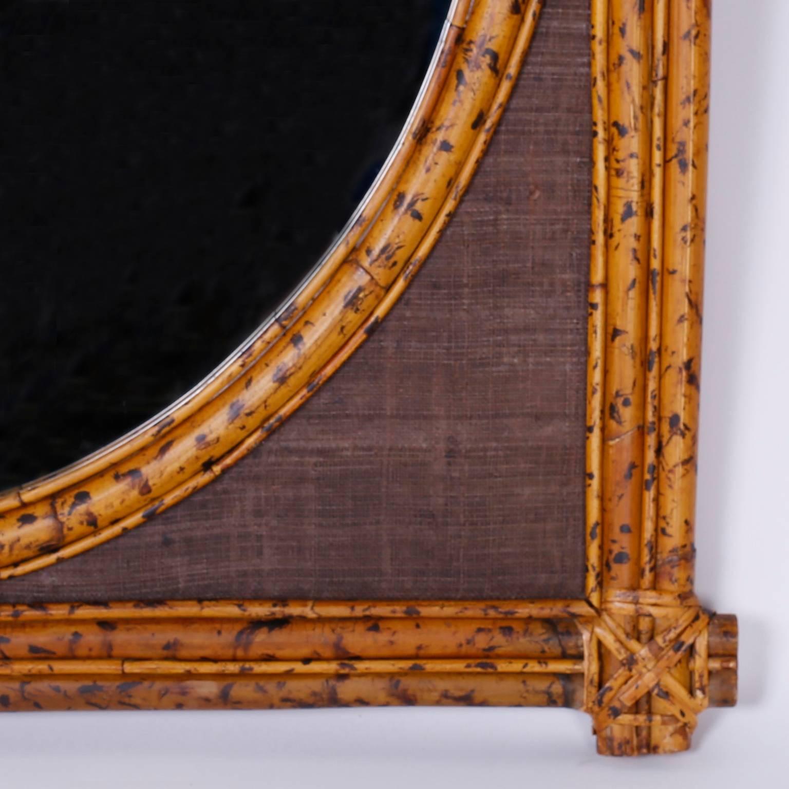 20th Century Grasscloth and Bamboo Oval Mirror