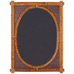 Vintage Grasscloth and Bamboo Oval Mirror