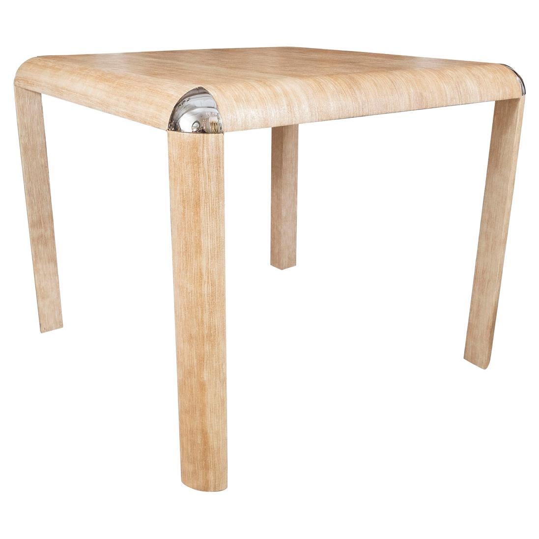 Grasscloth and chrome center table For Sale