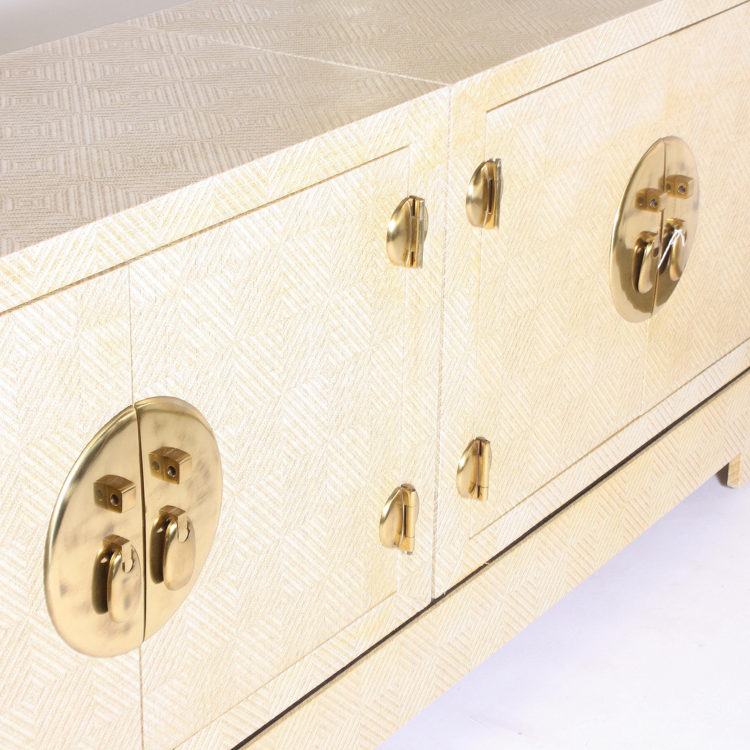 Grasscloth Credenza with Gold Detailing, circa 1960 2