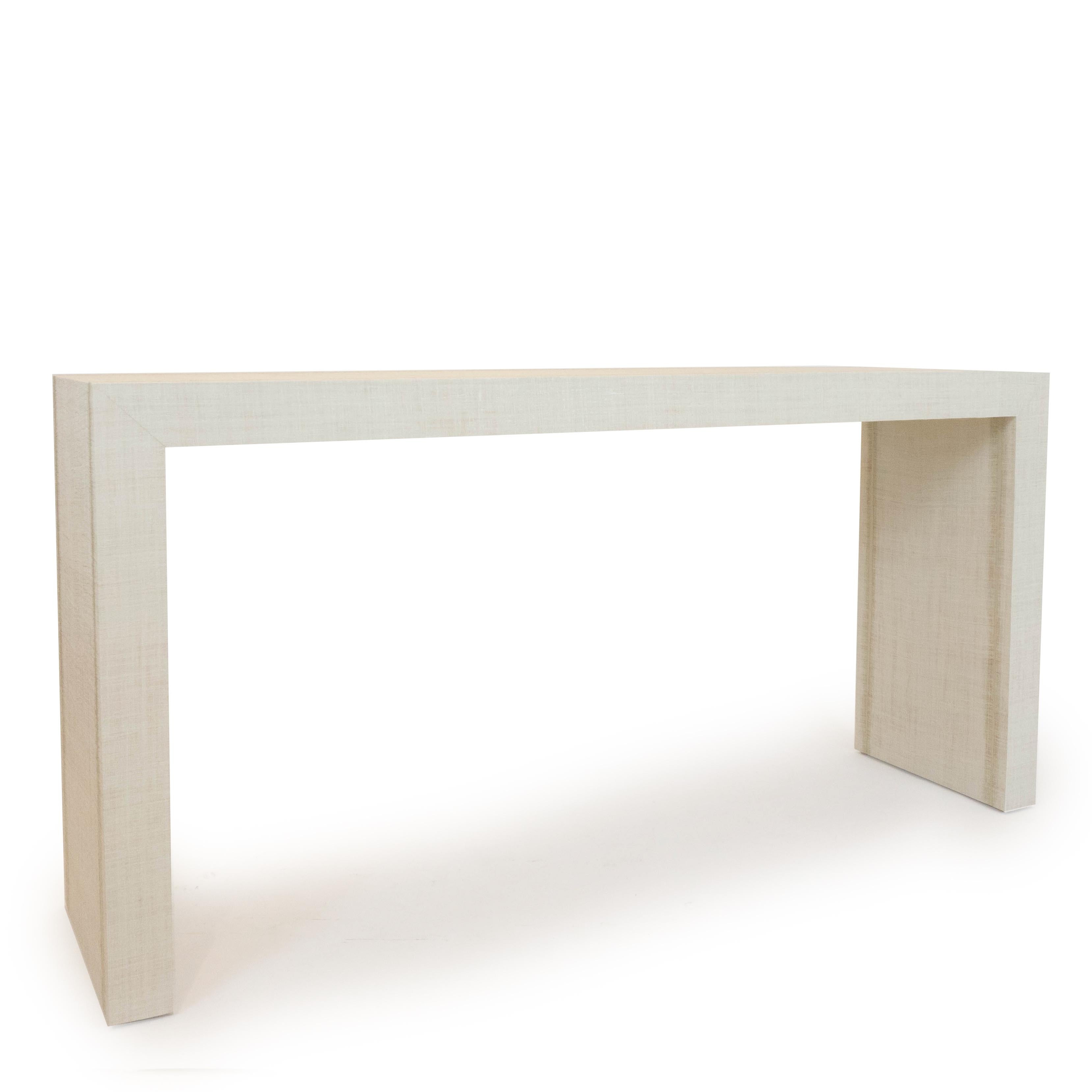 grasscloth waterfall console table