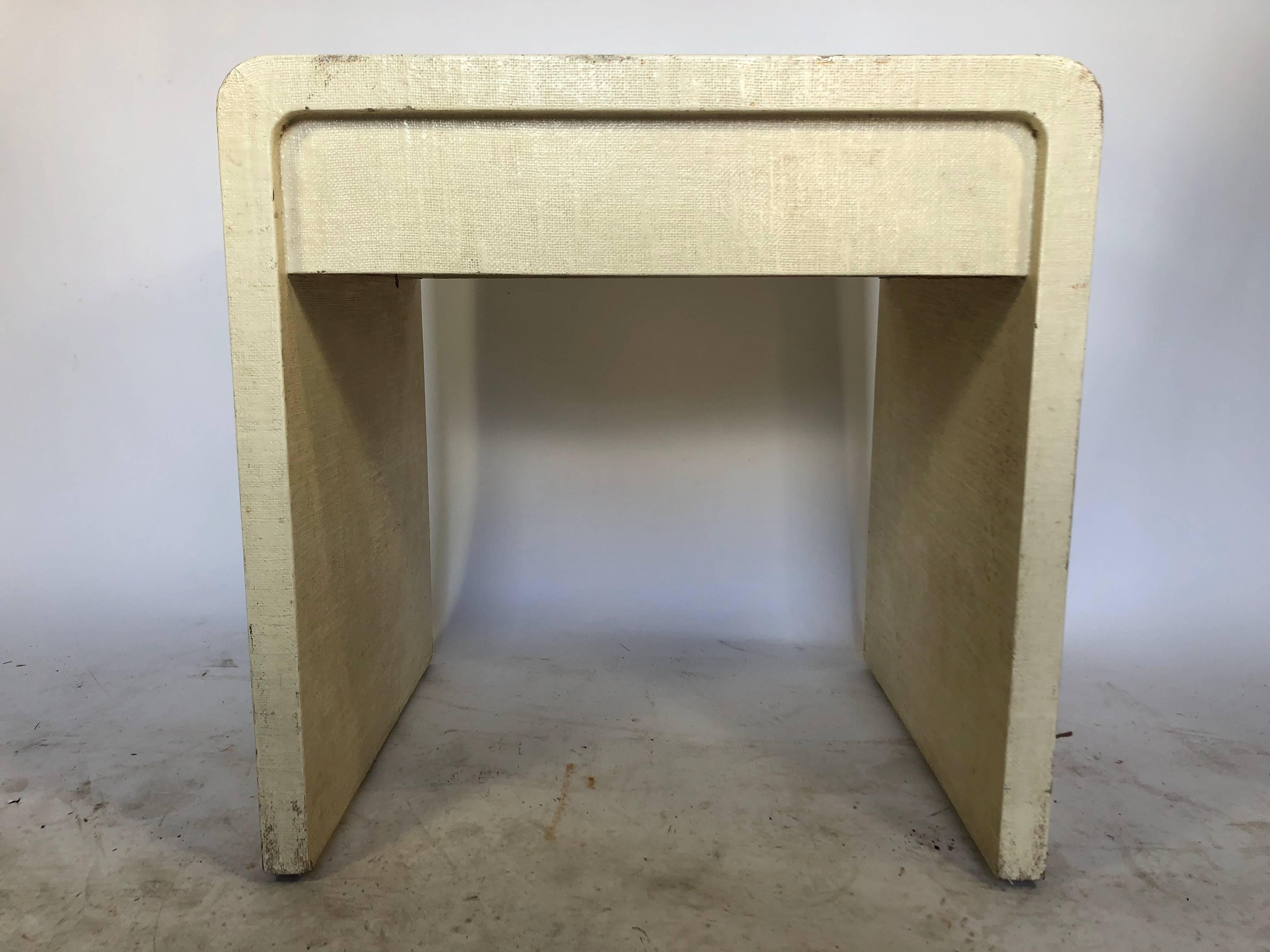 Modern Grasscloth Waterfall Edge Side Table by Karl Springer For Sale