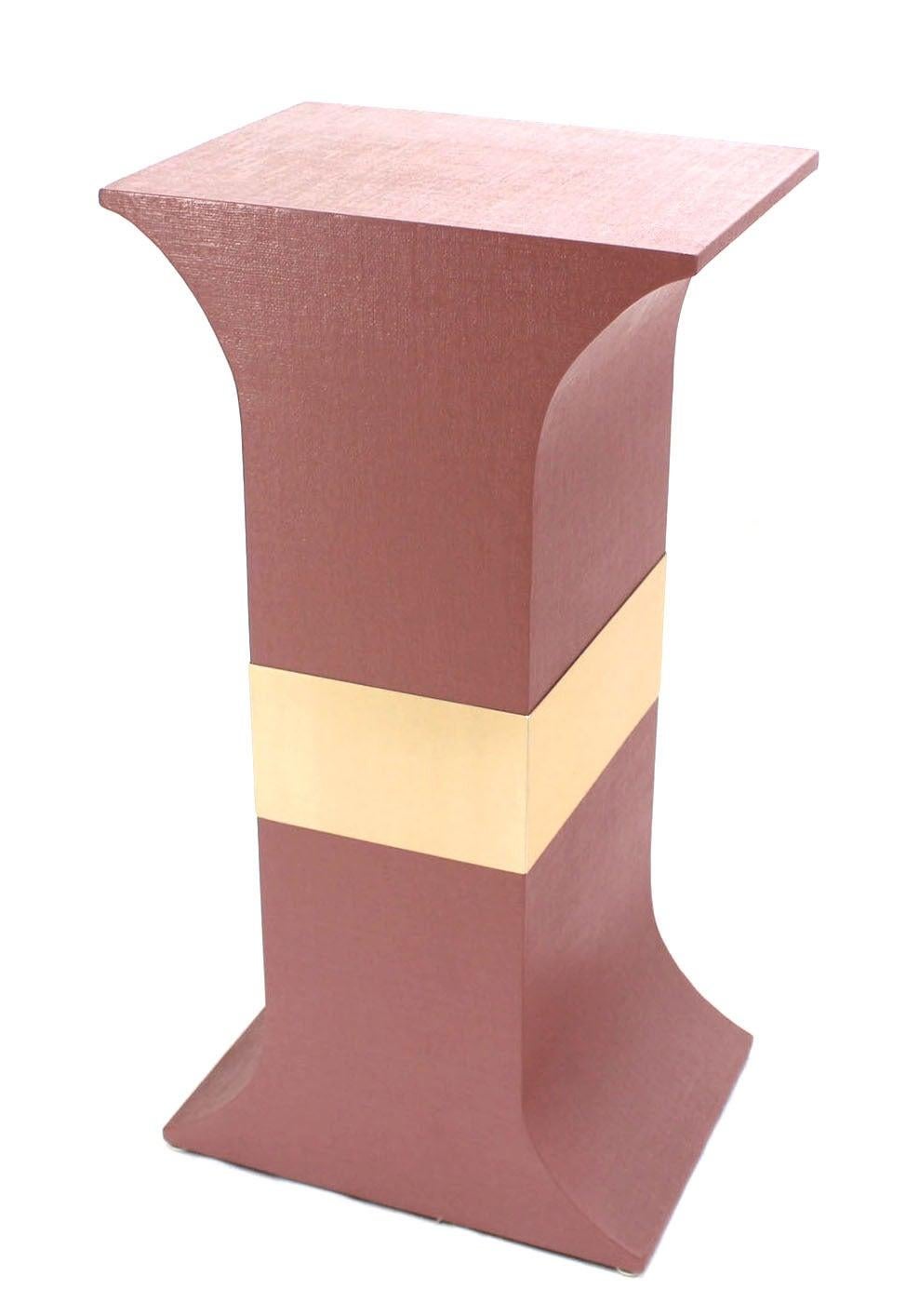 Grasscloth Wrapped Three Mid Century Modern Pink Lacquer Brass Trim Pedestals For Sale 1
