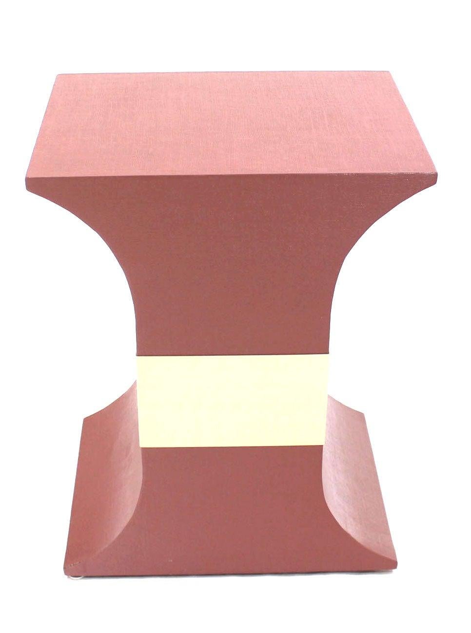 Grasscloth Wrapped Three Mid Century Modern Pink Lacquer Brass Trim Pedestals For Sale 2