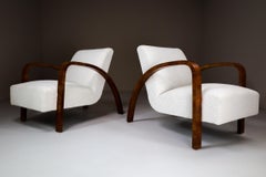 Grasshopper Art-Deco Armchairs in Walnut and Reupholstered in Bouclé Fabric