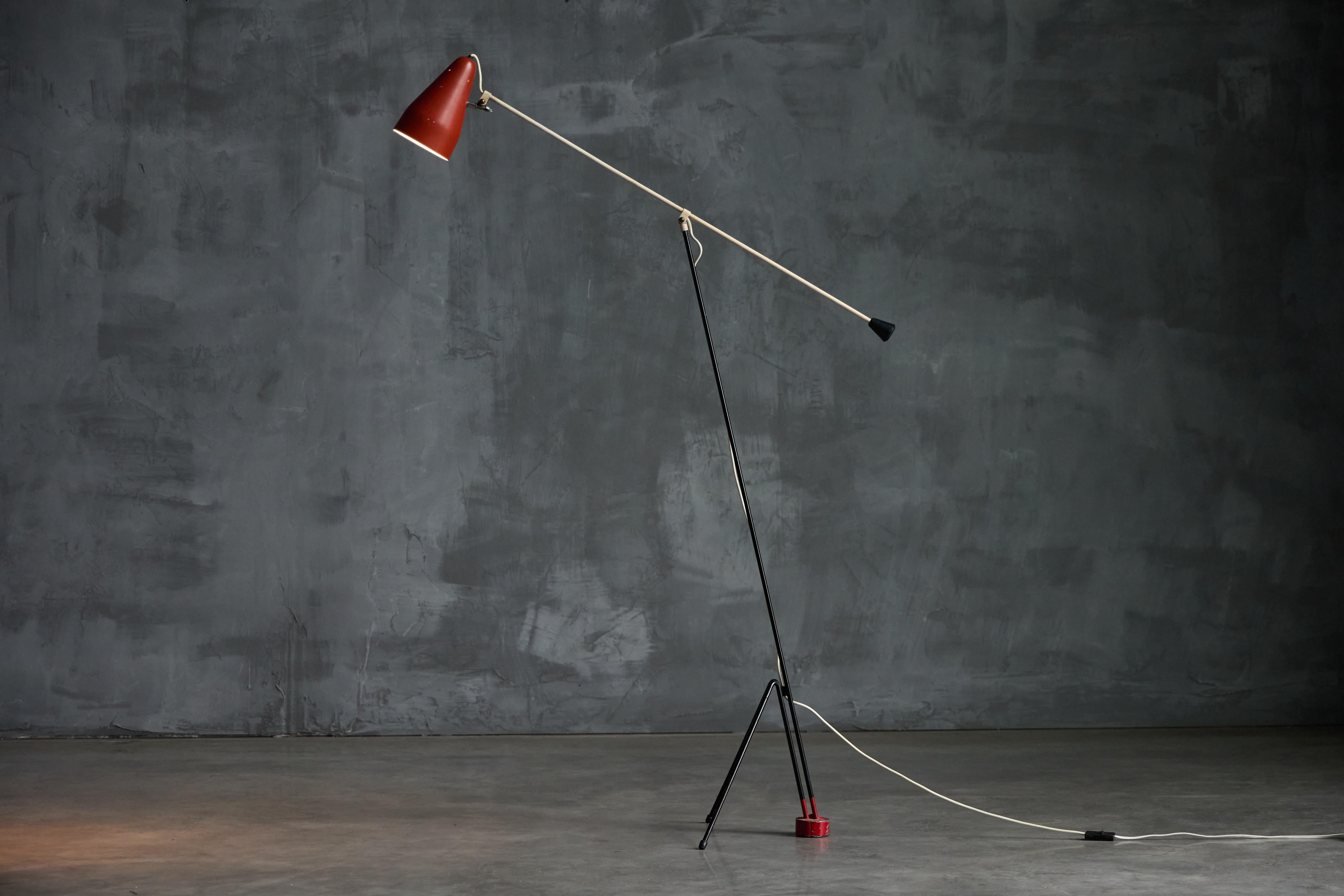 Metal Grasshopper Floor Lamp ‘6320’ by Wim Rietveld for Gispen, Netherlands, 1950s For Sale
