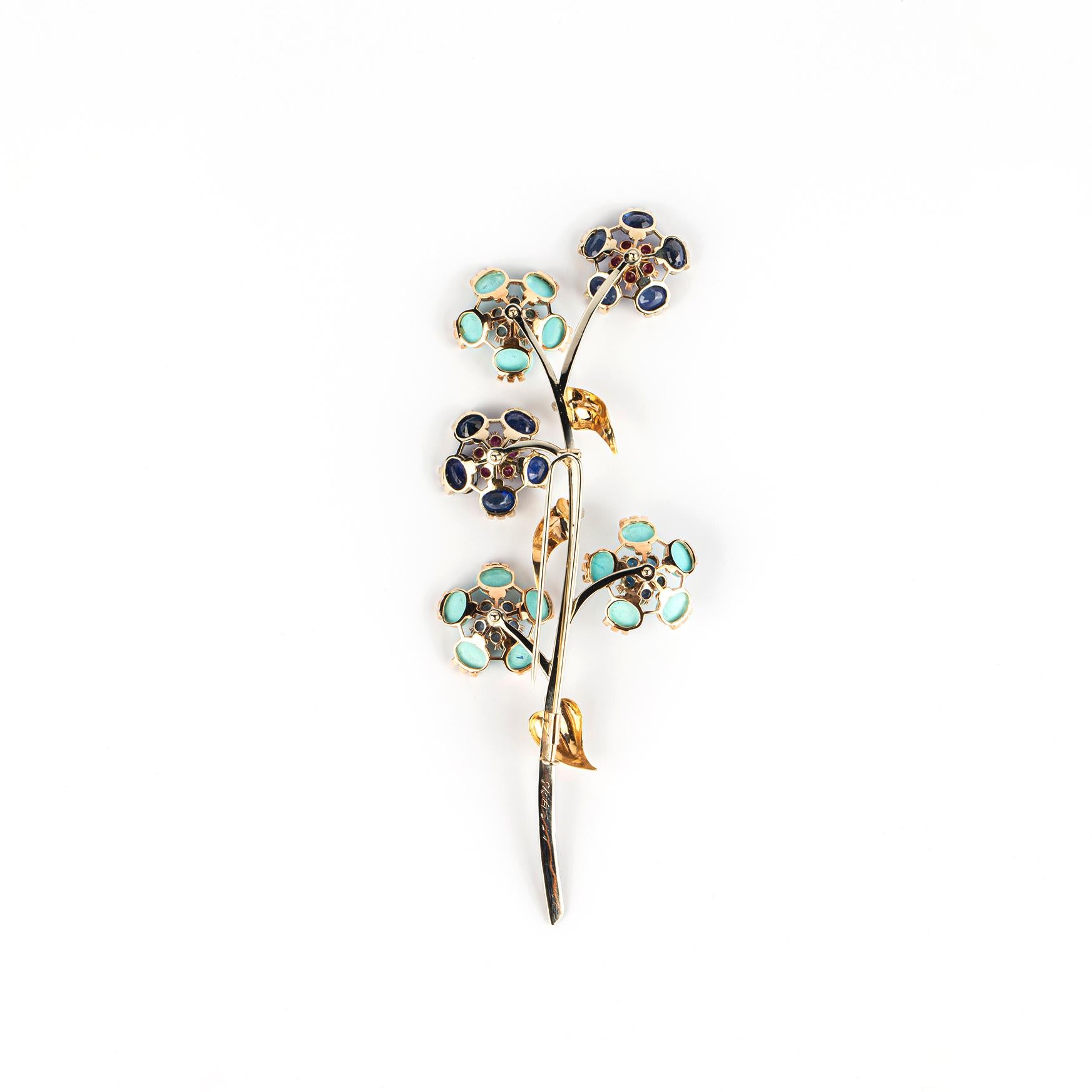 Grassi ‘En Tremblant’ Gold and Multi-Gem Brooch In Excellent Condition For Sale In New York, NY