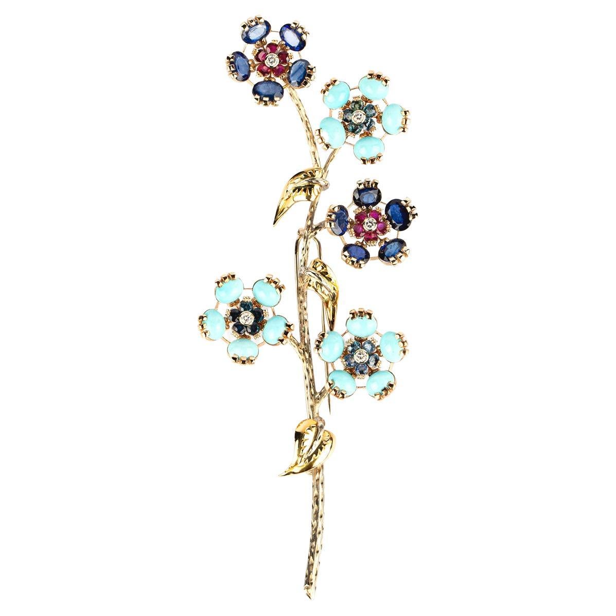 Grassi ‘En Tremblant’ Gold and Multi-Gem Brooch