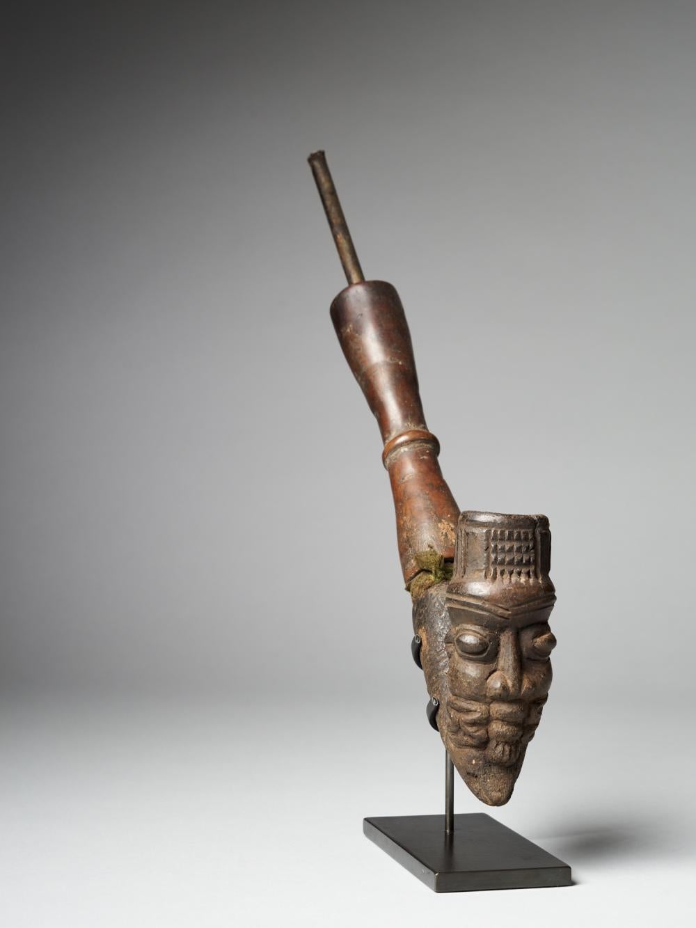 Tribal Grassland People, Cameroon, Figural Clay Tobacco Pipe