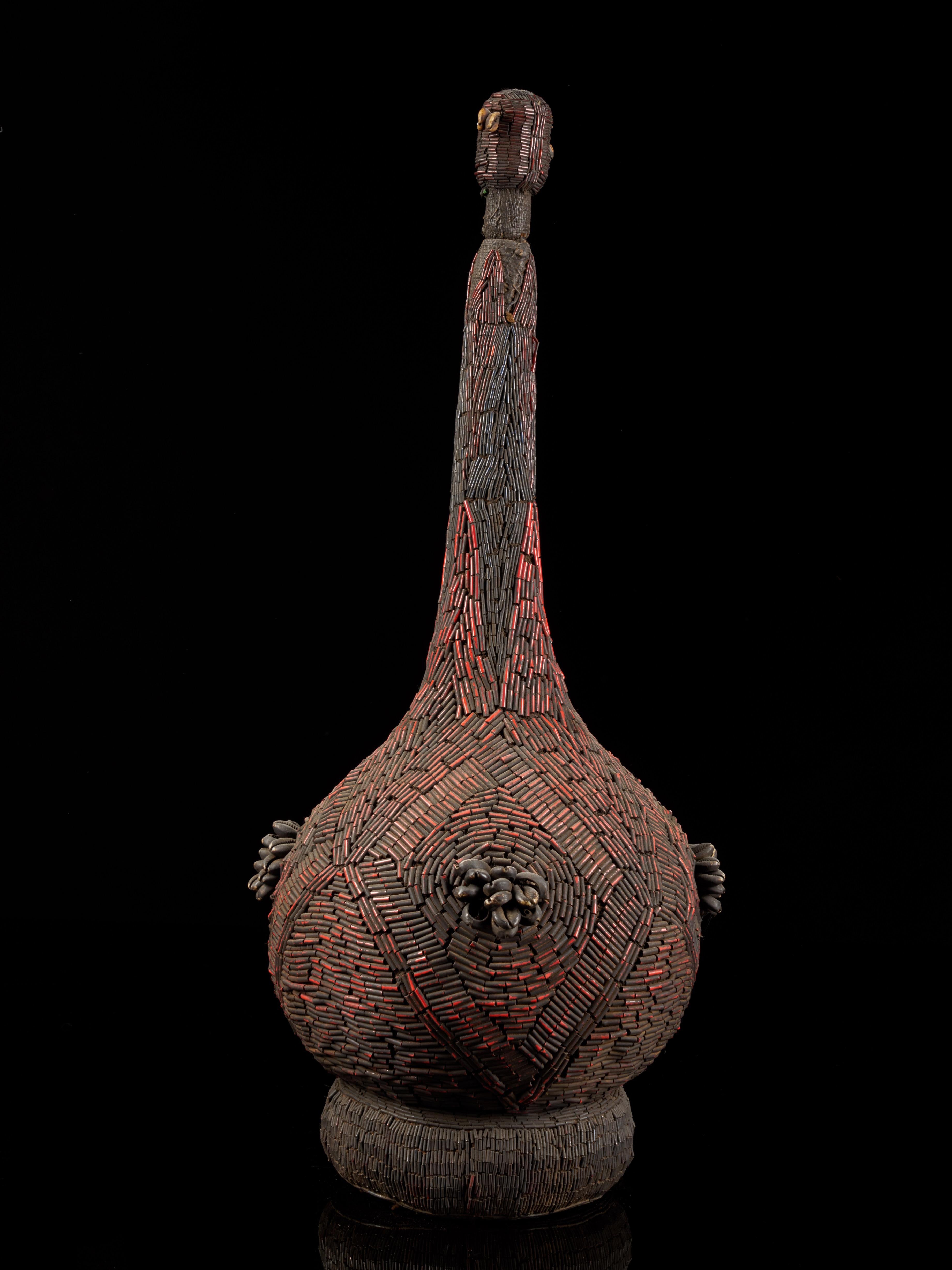Mid-20th Century Grassland People, Cameroon, Ritual Palm Wine Vessels Covered with Glassbeads