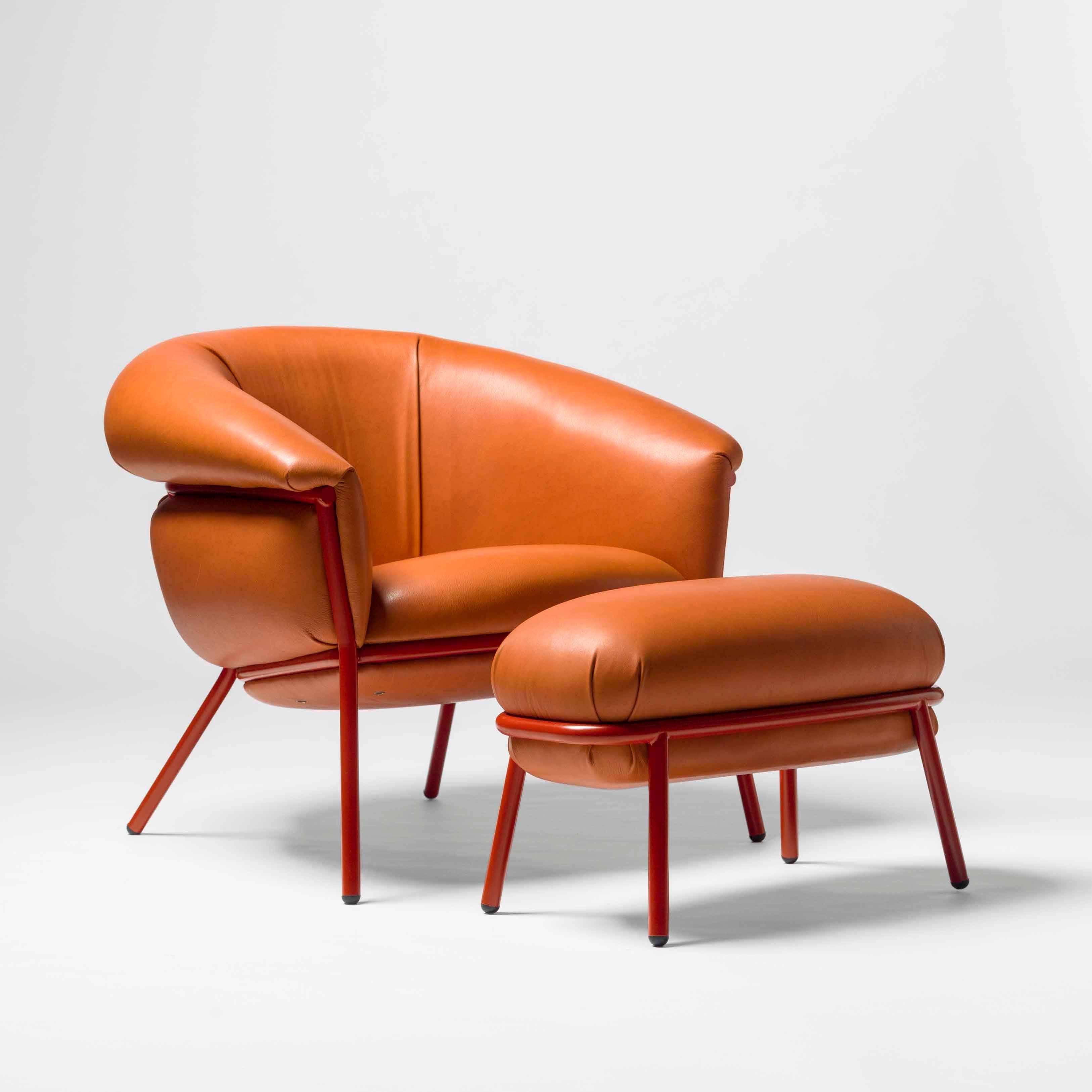 Leather Grasso Armchair by Stephen Burks, Orange for BD