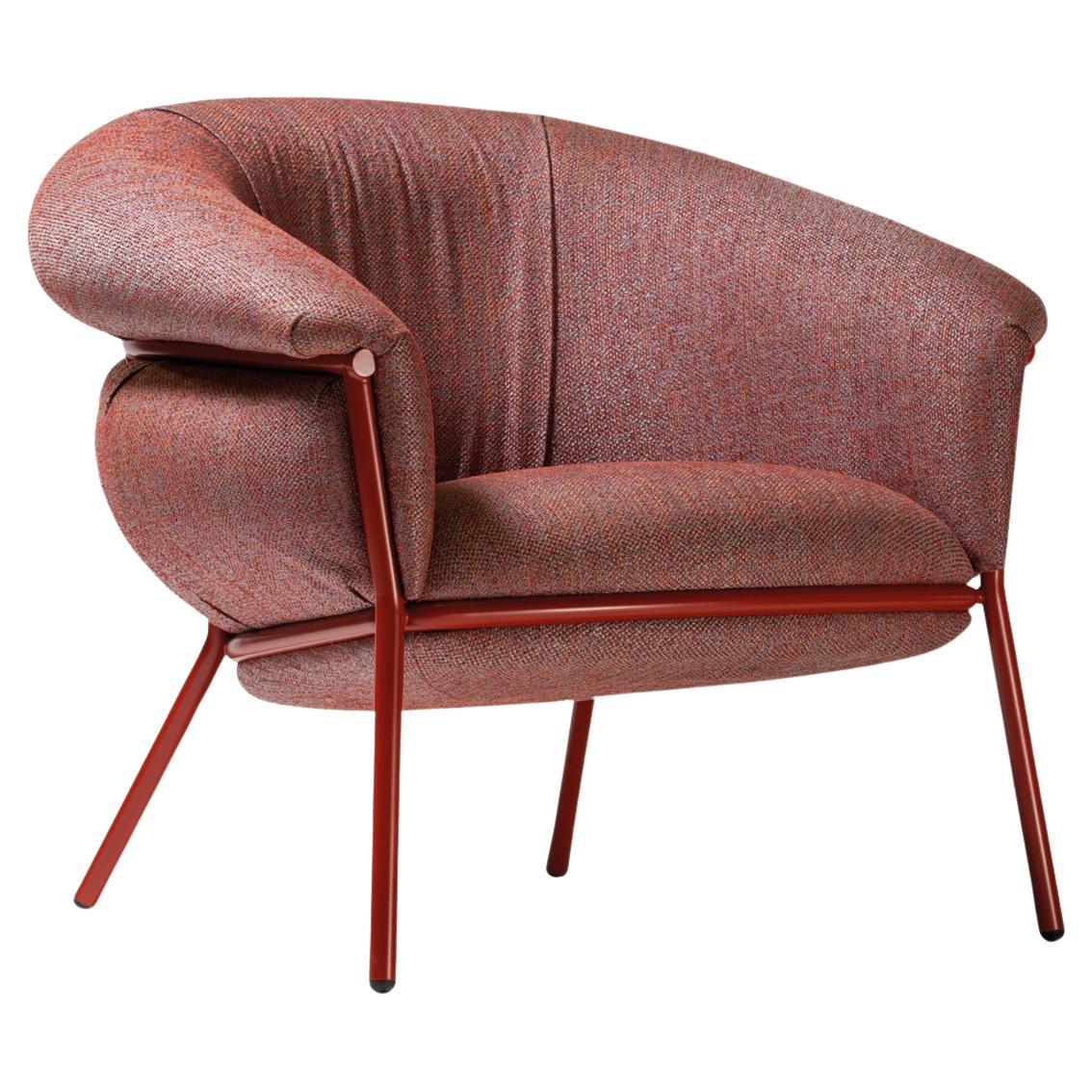 Grasso Sessel von Stephen Burks, rot gepolsterte Polsterung mit roter Metallgestelle im Angebot