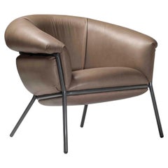 Grasso Armchair by Stephen Burks pale brown clay leather painted brown stucture