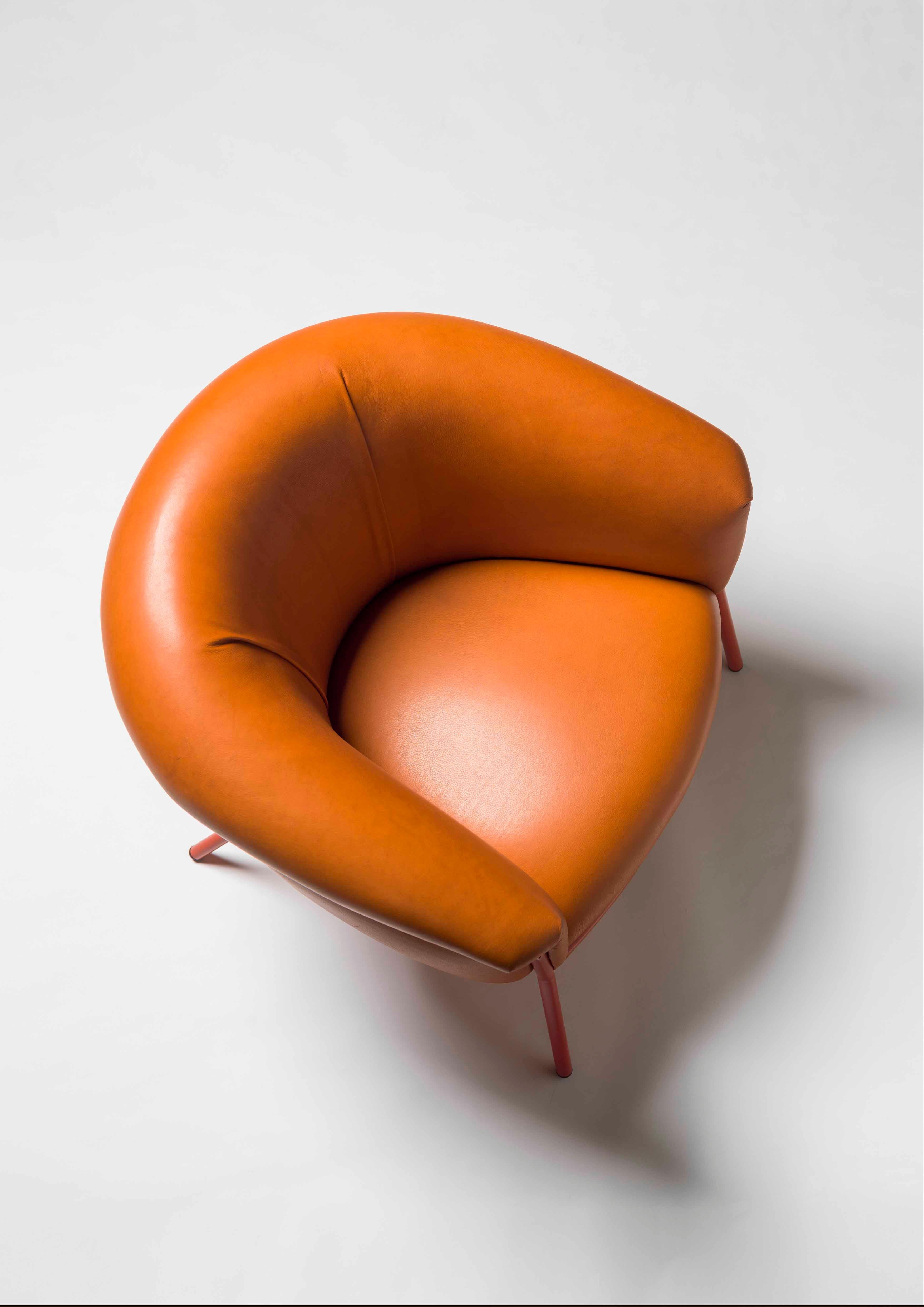 orange leather armchair