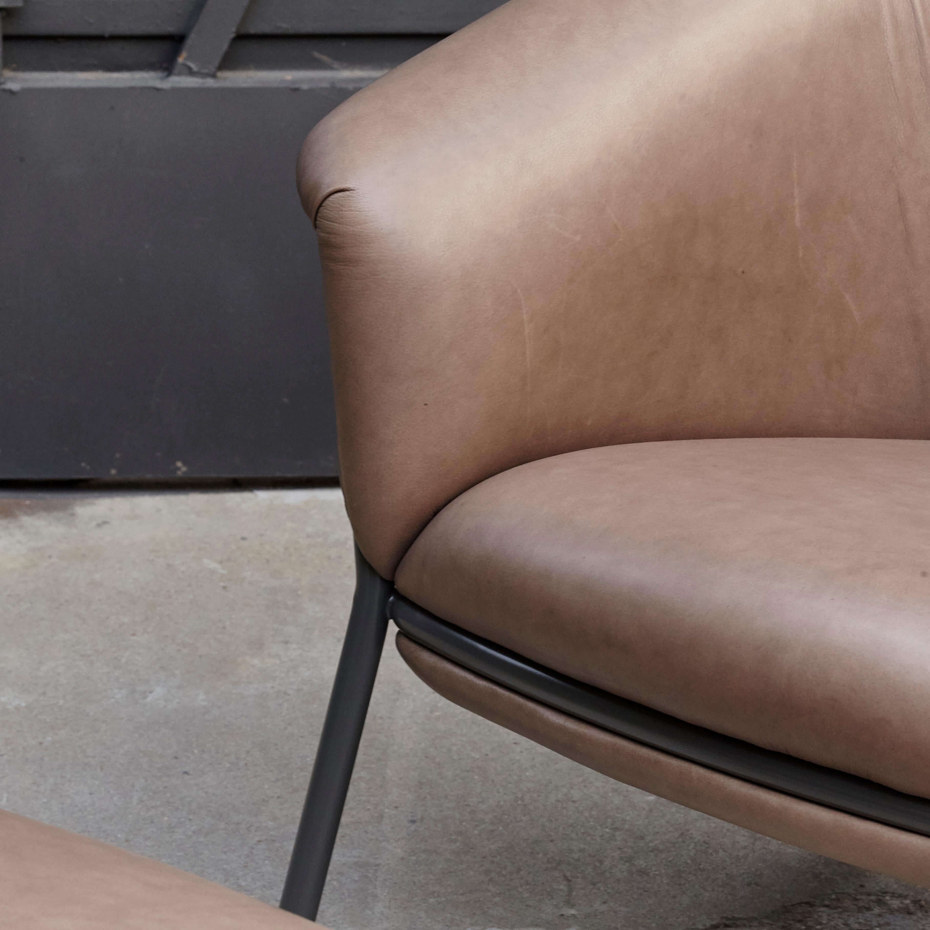 Grasso Brown Leather and Lacquered Metal Armchair for BD by Stephen Burks 3